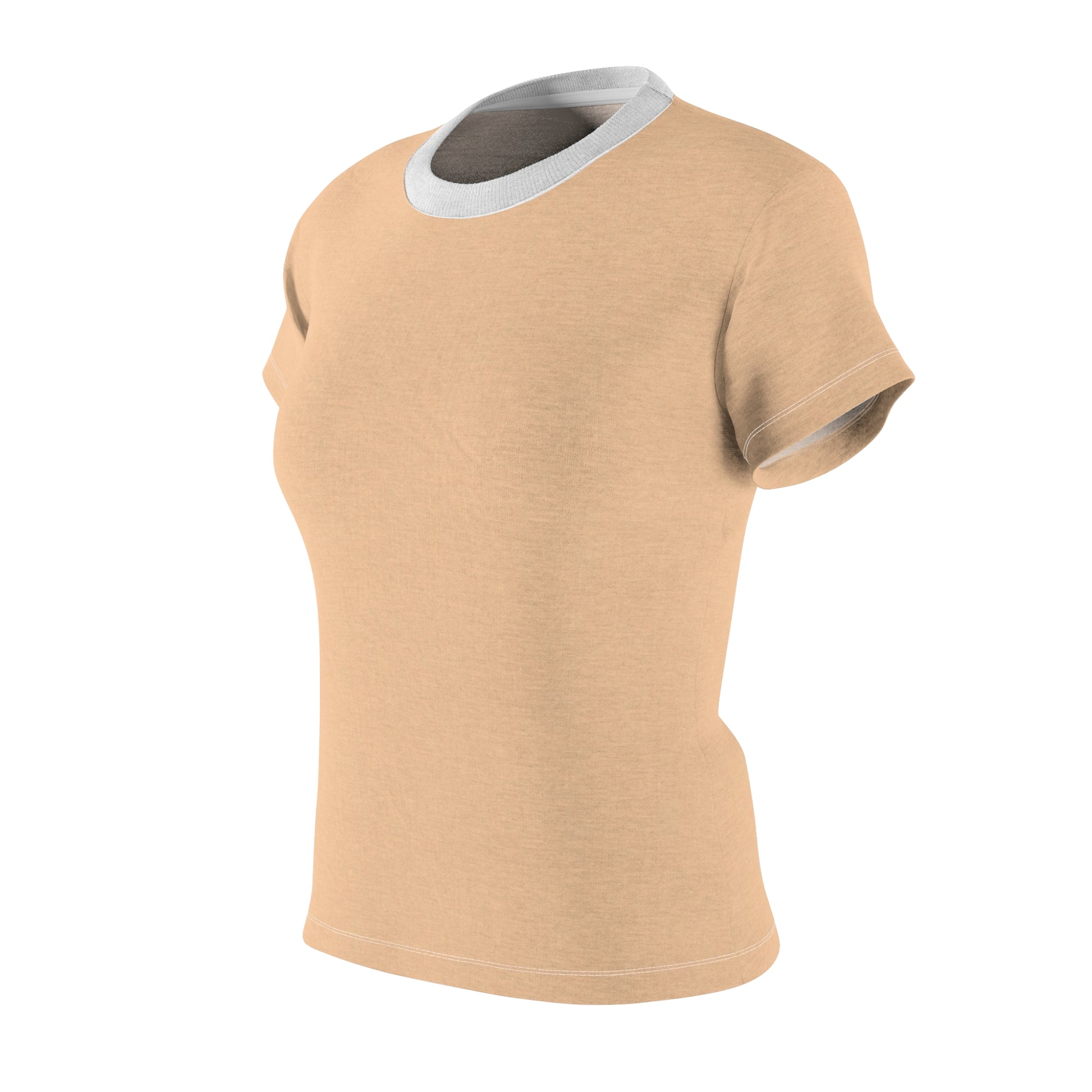 Beige t-shirt with gray trim on a white background