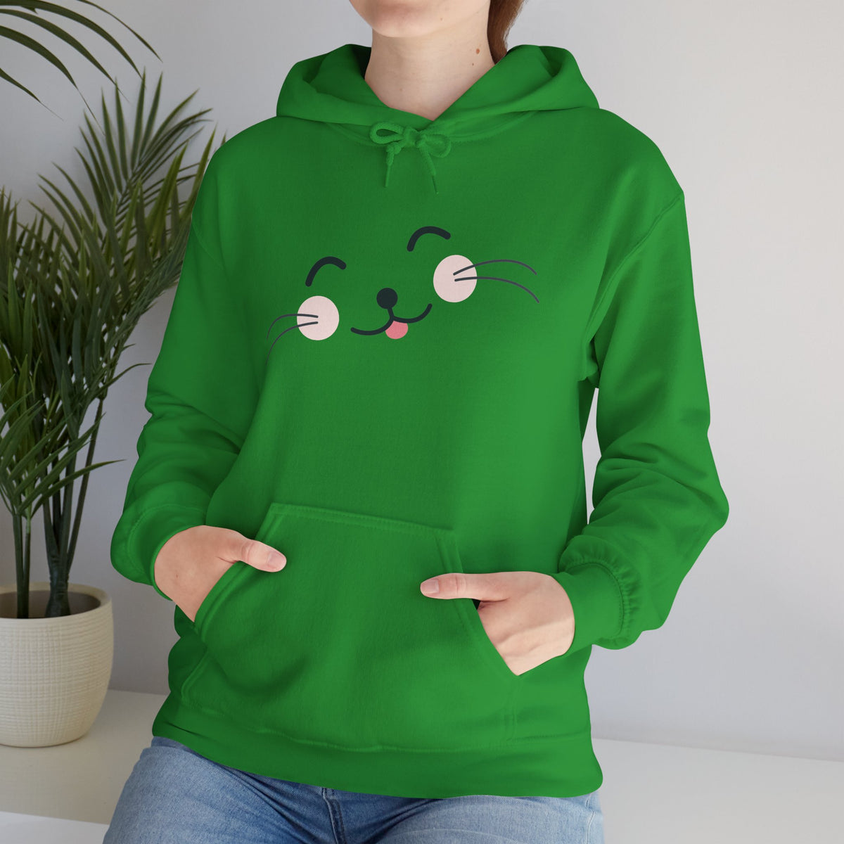 Pink Cozy Unisex Hoodie with Adorable Face Print