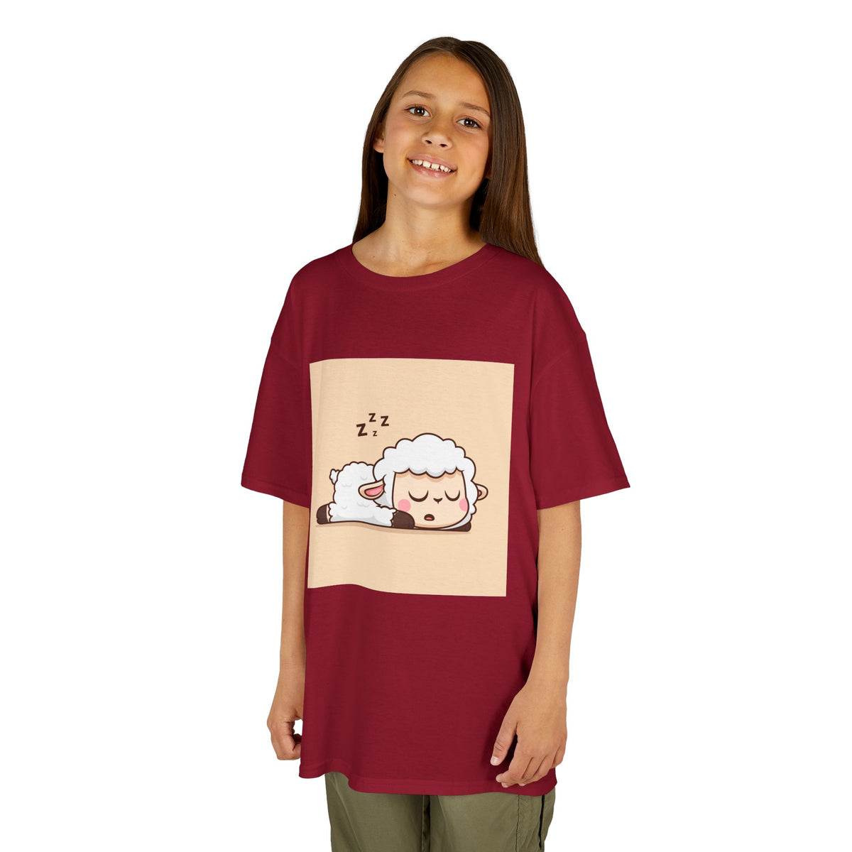 Sleeping Sheep Print Kids Heavy Cotton T-Shirt