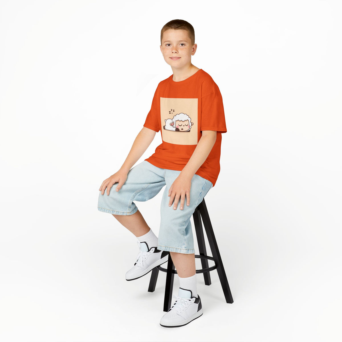 Sleeping Sheep Print Kids Heavy Cotton T-Shirt