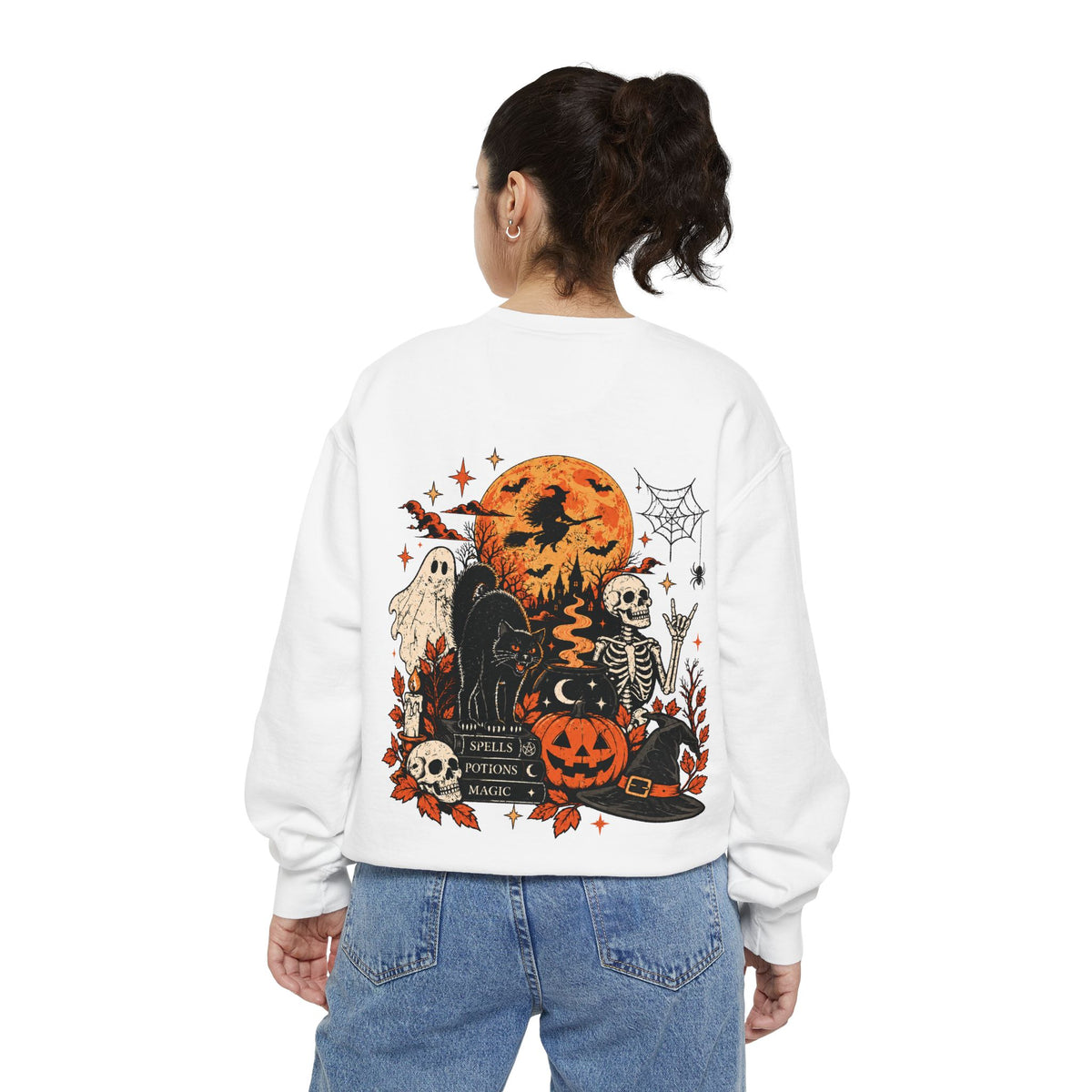 Halloween Vintage Pumpkin Ghosts and Skeletons Sweatshirt