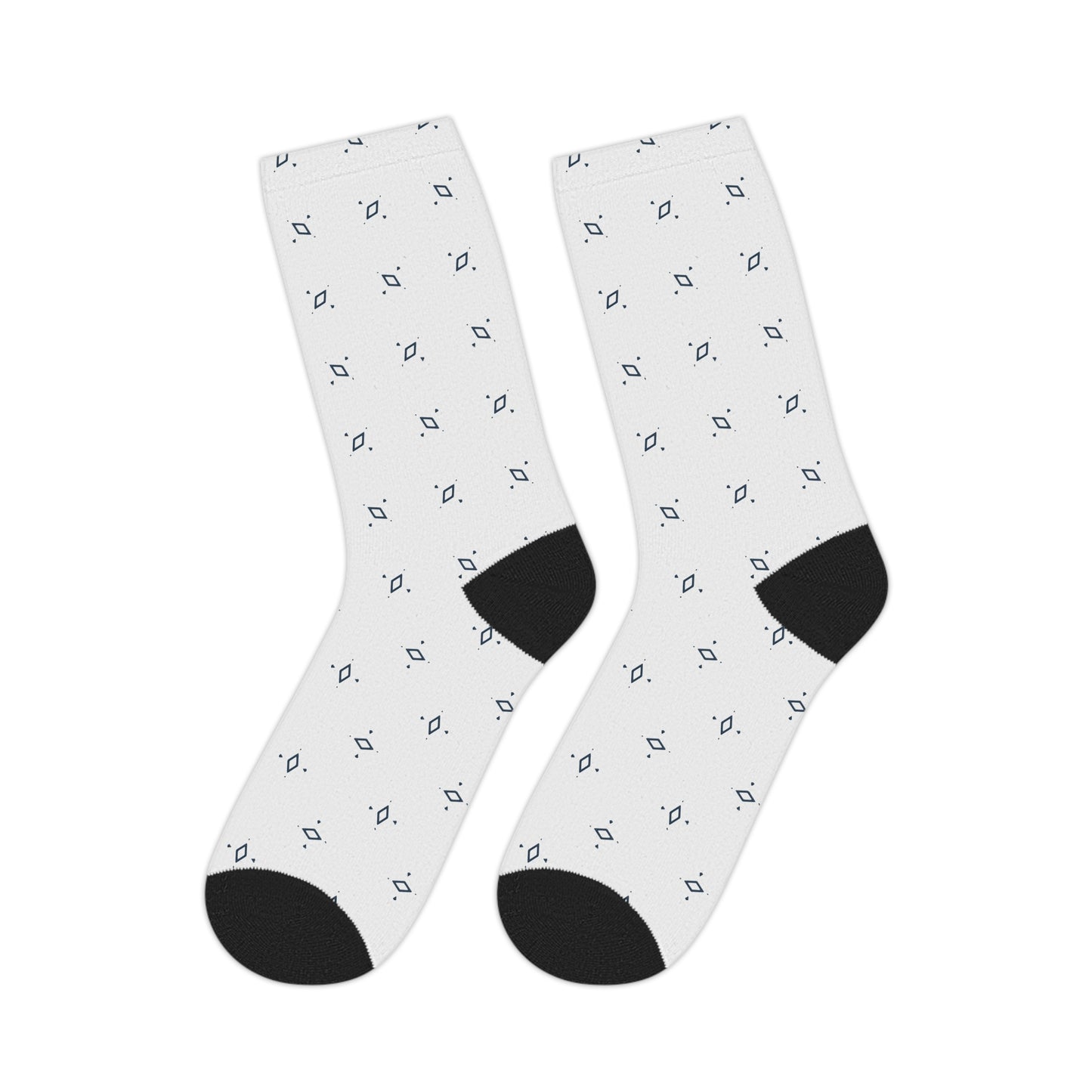 Mid-length White Socks with Black Geometric Patterns