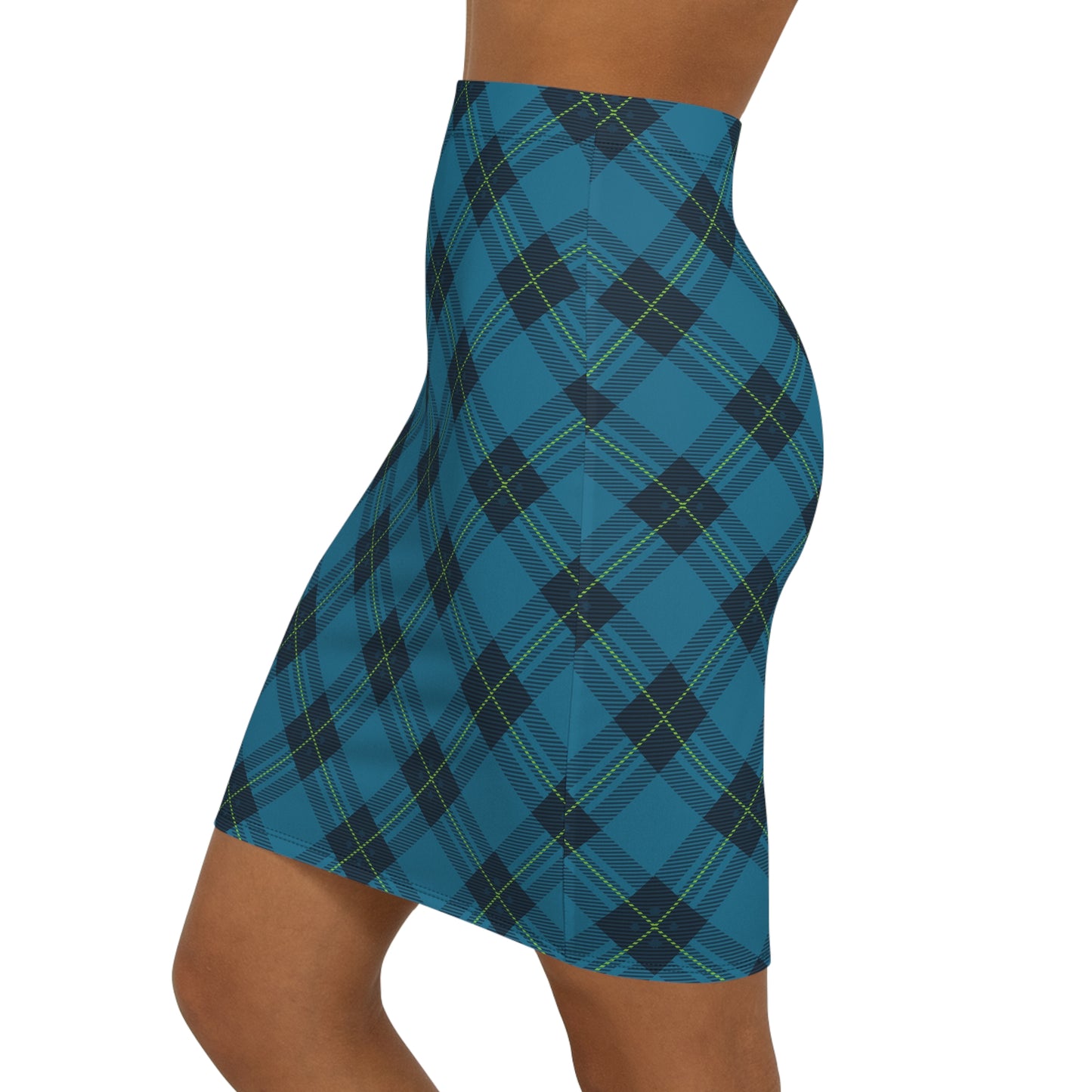 Blue Checked Pencil Skirt for Women.