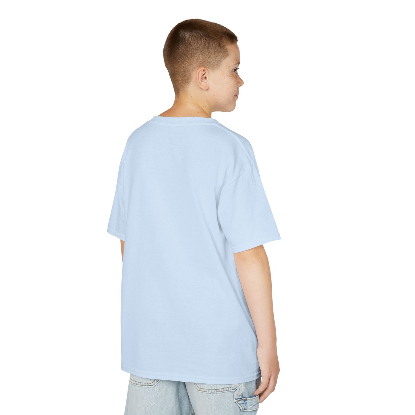 Kids Heavy Cotton Teal T-Shirt with a Graphic Design