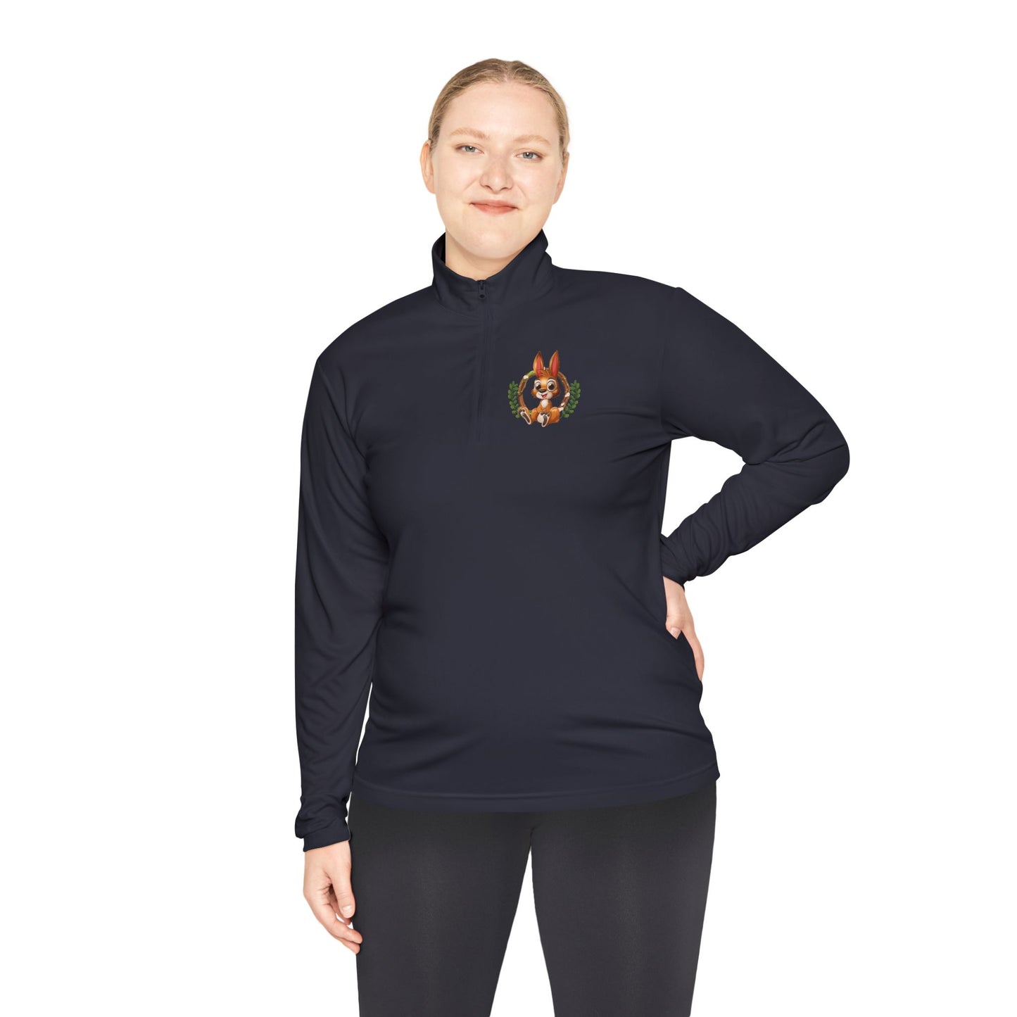 Classic Black Unisex Quarter-Zip Pullover with Crest Detail