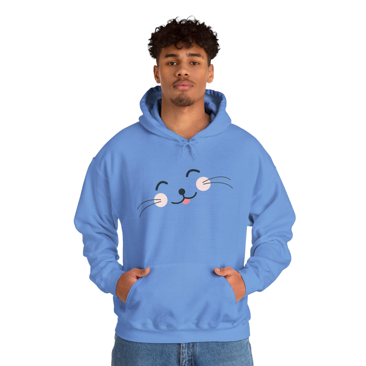 Pink Cozy Unisex Hoodie with Adorable Face Print