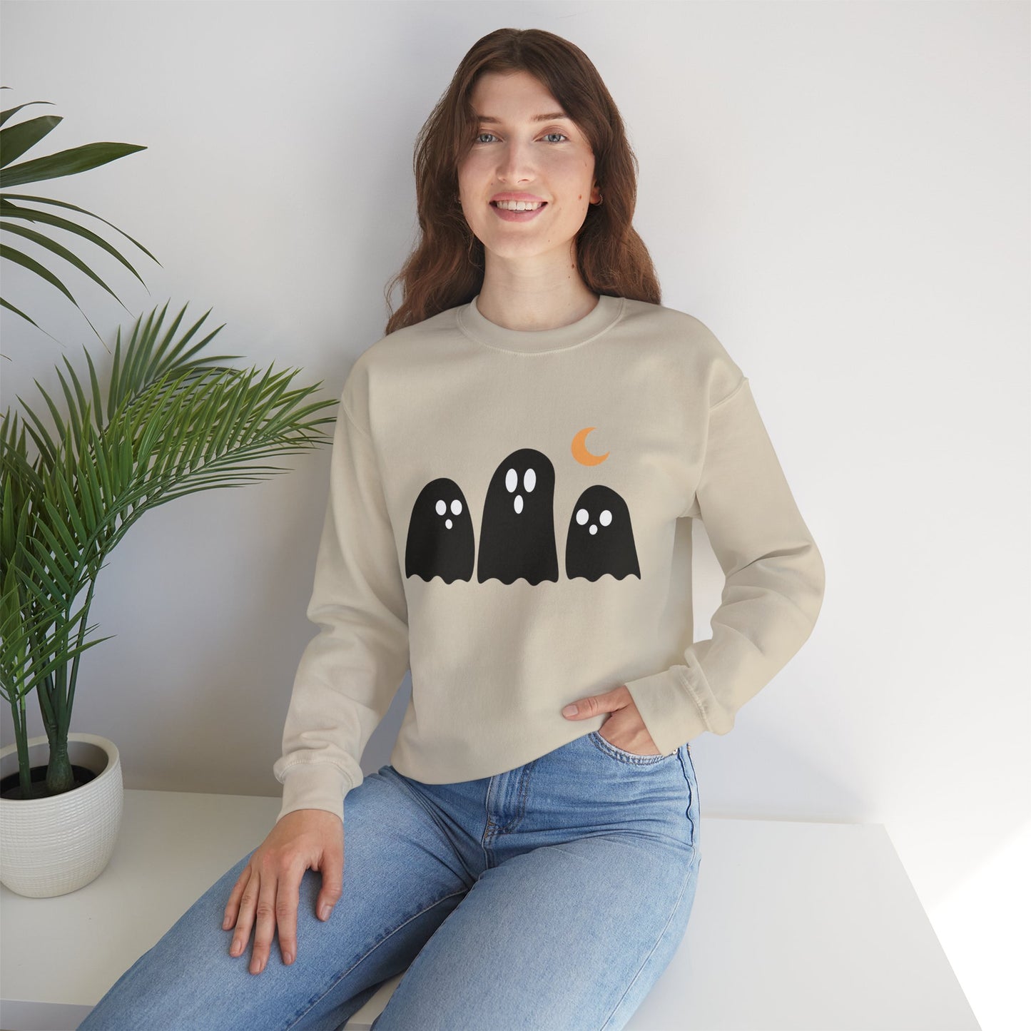Kawaii Ghost Halloween Unisex Crewneck Sweatshirt