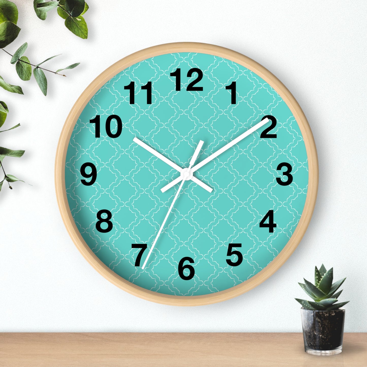 Wall Clock with Turquoise Face and Black Frame