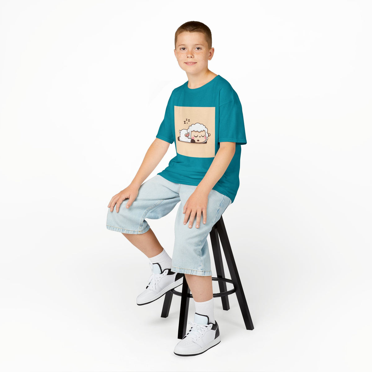 Sleeping Sheep Print Kids Heavy Cotton T-Shirt