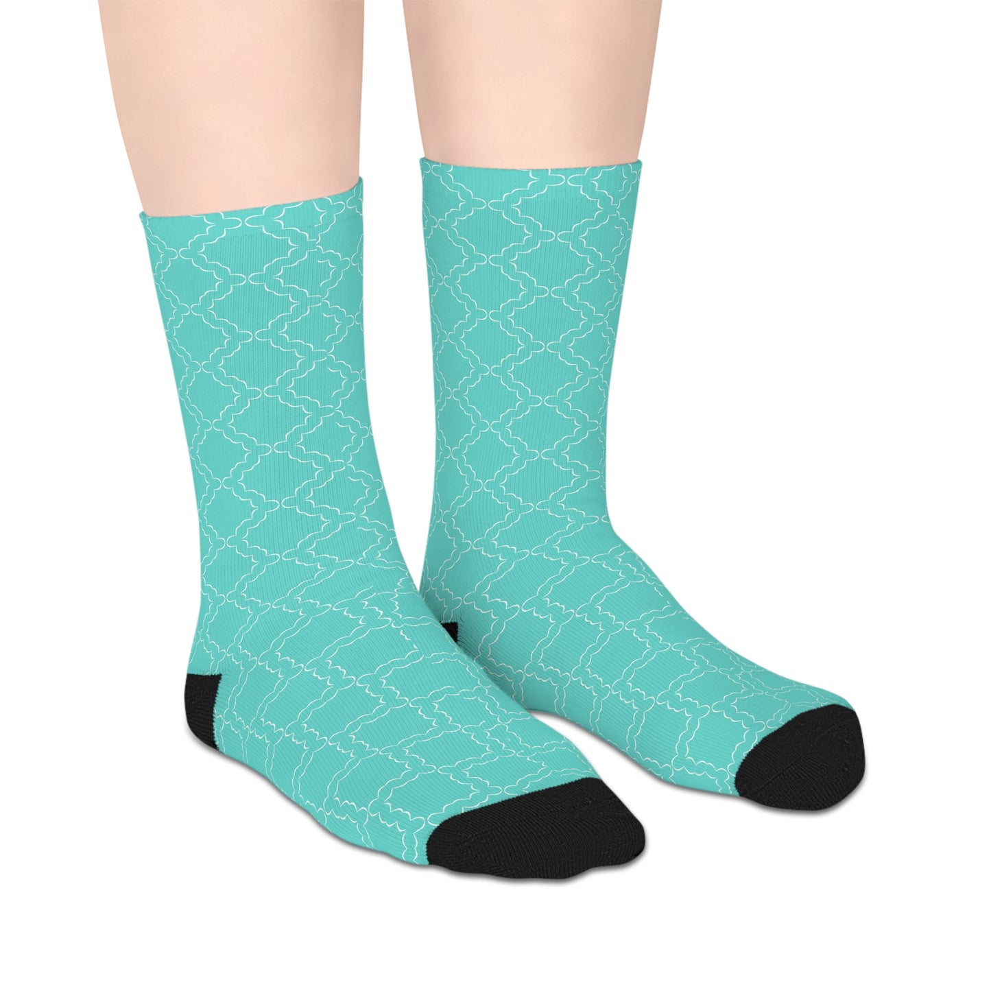 Mid-length Teal Socks with Black Accents