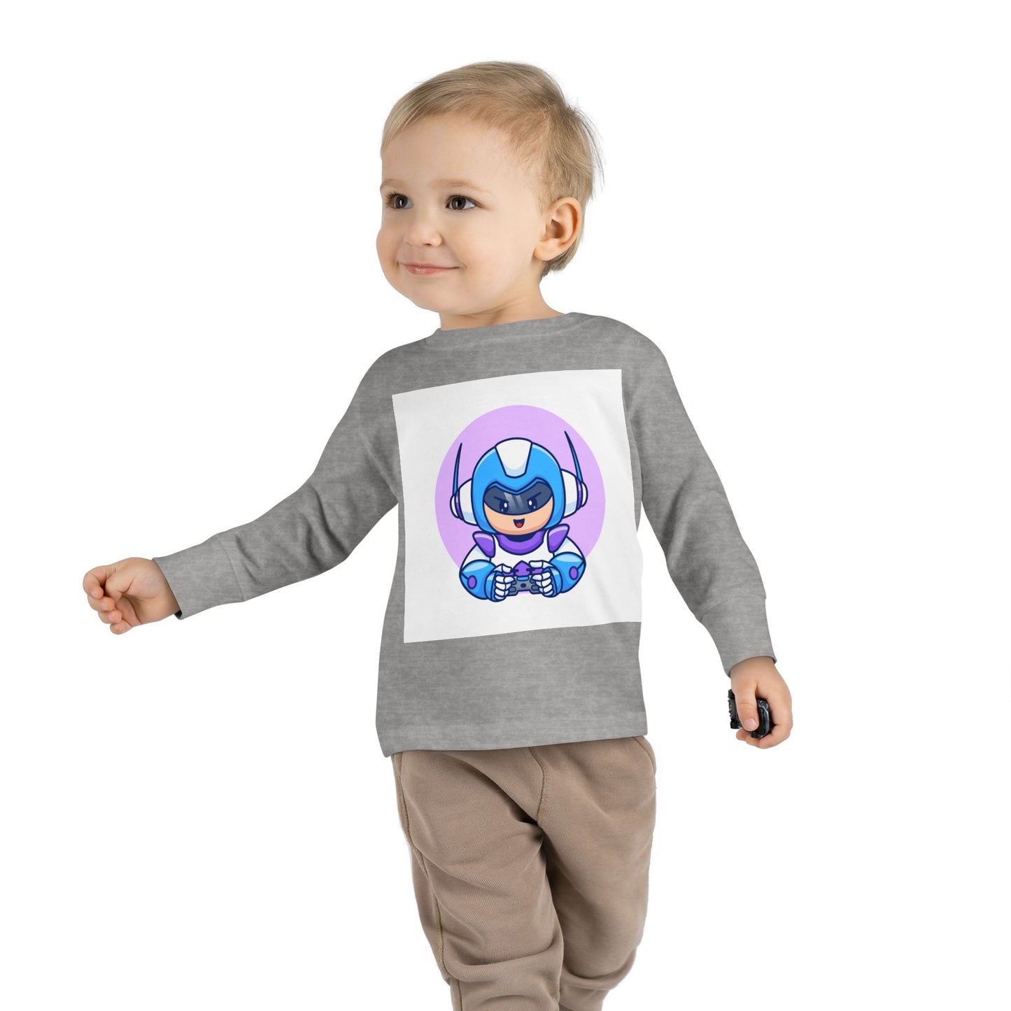 Blue Cyber Gamer Kids Tee Cartoon Robot Player Shirt