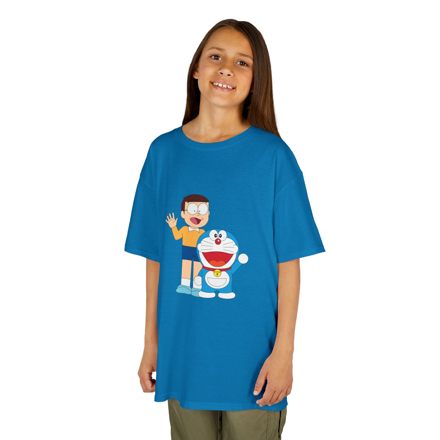Kids Heavy Cotton Teal T-Shirt with a Graphic Design