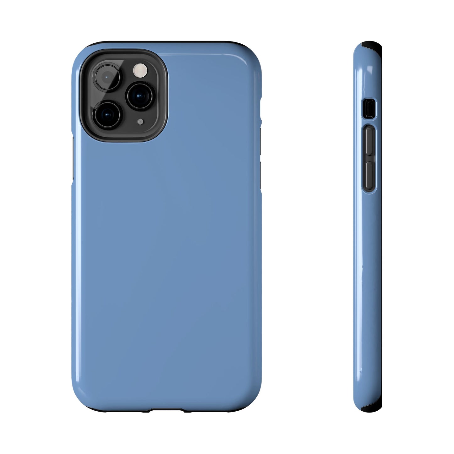 Blue phone case shown from front and side on a white background