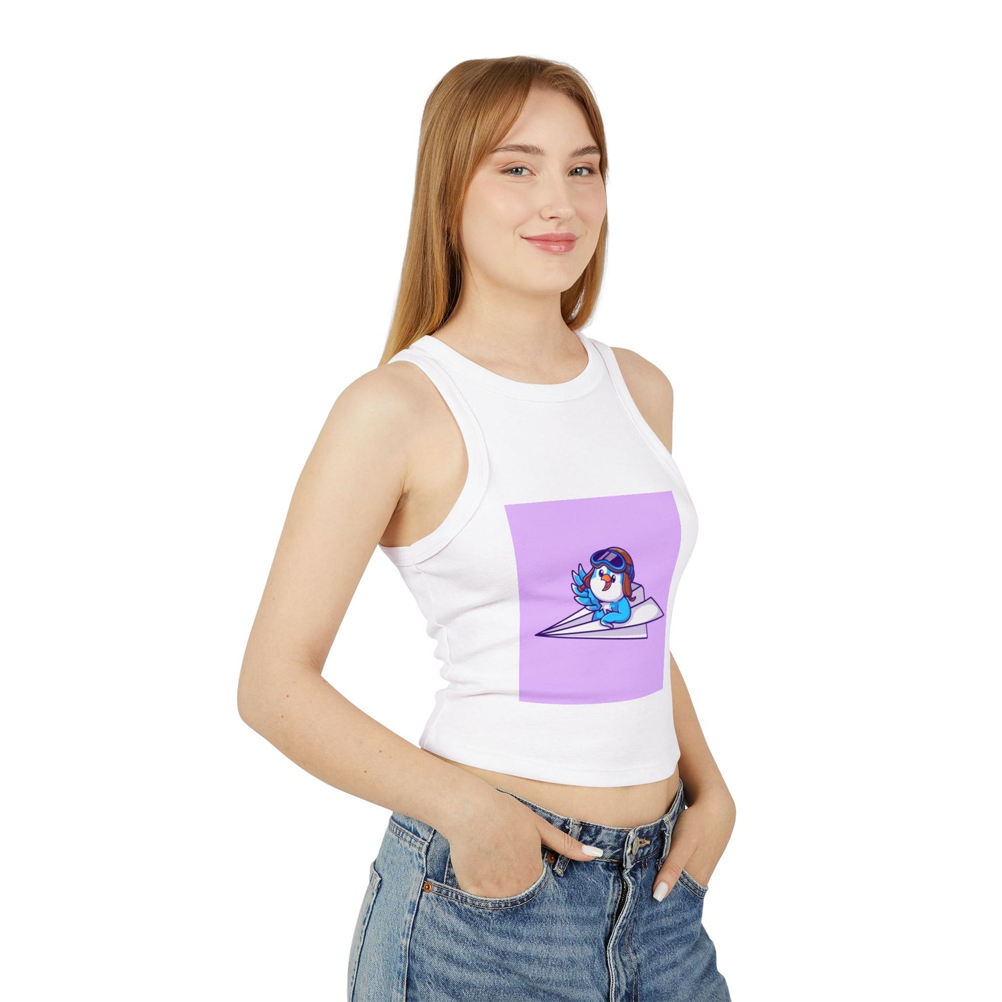 Playful Racer Tank Top with Whimsical Paper Plane Design