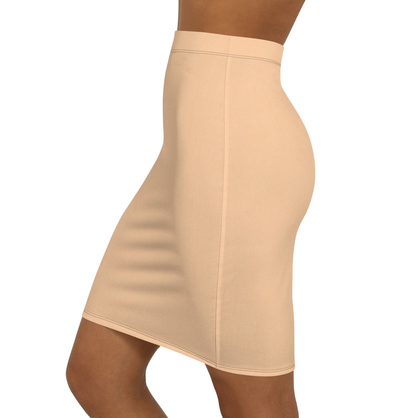Beige shapewear skirt worn by a person on a white background