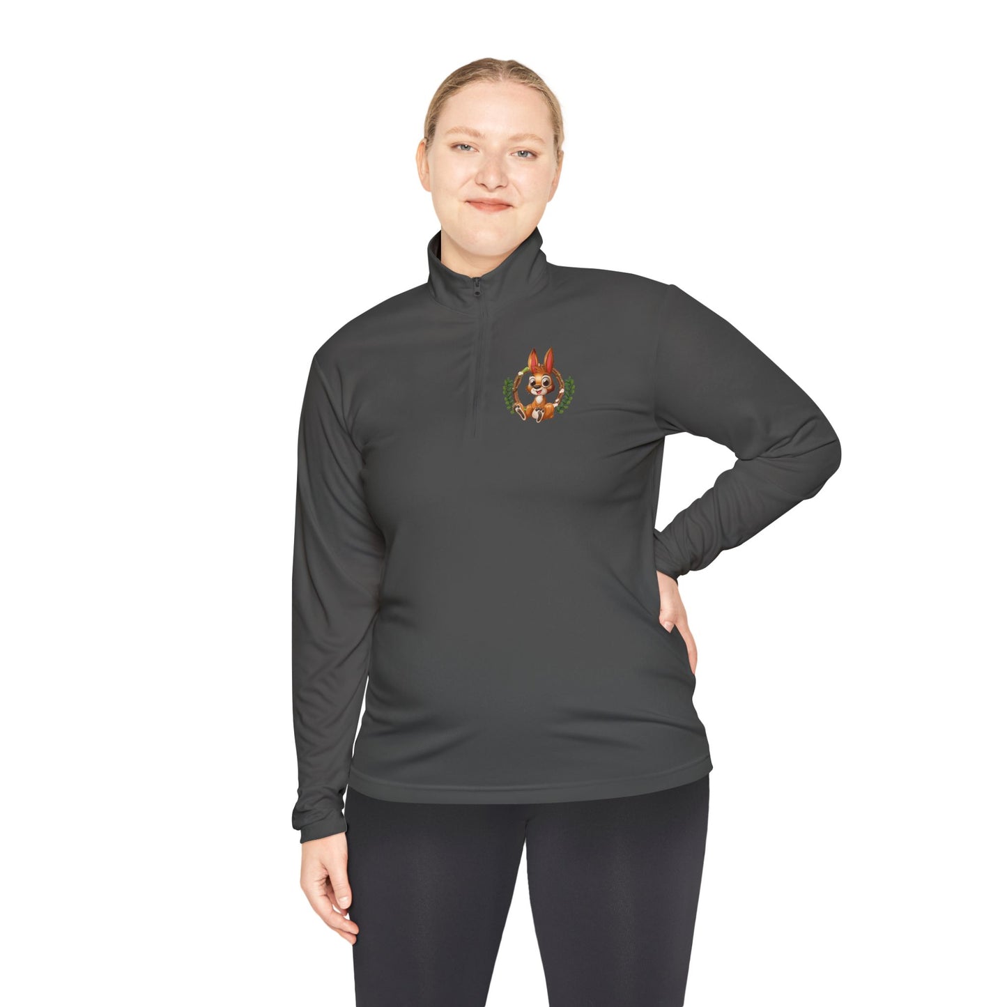 Classic Black Unisex Quarter-Zip Pullover with Crest Detail