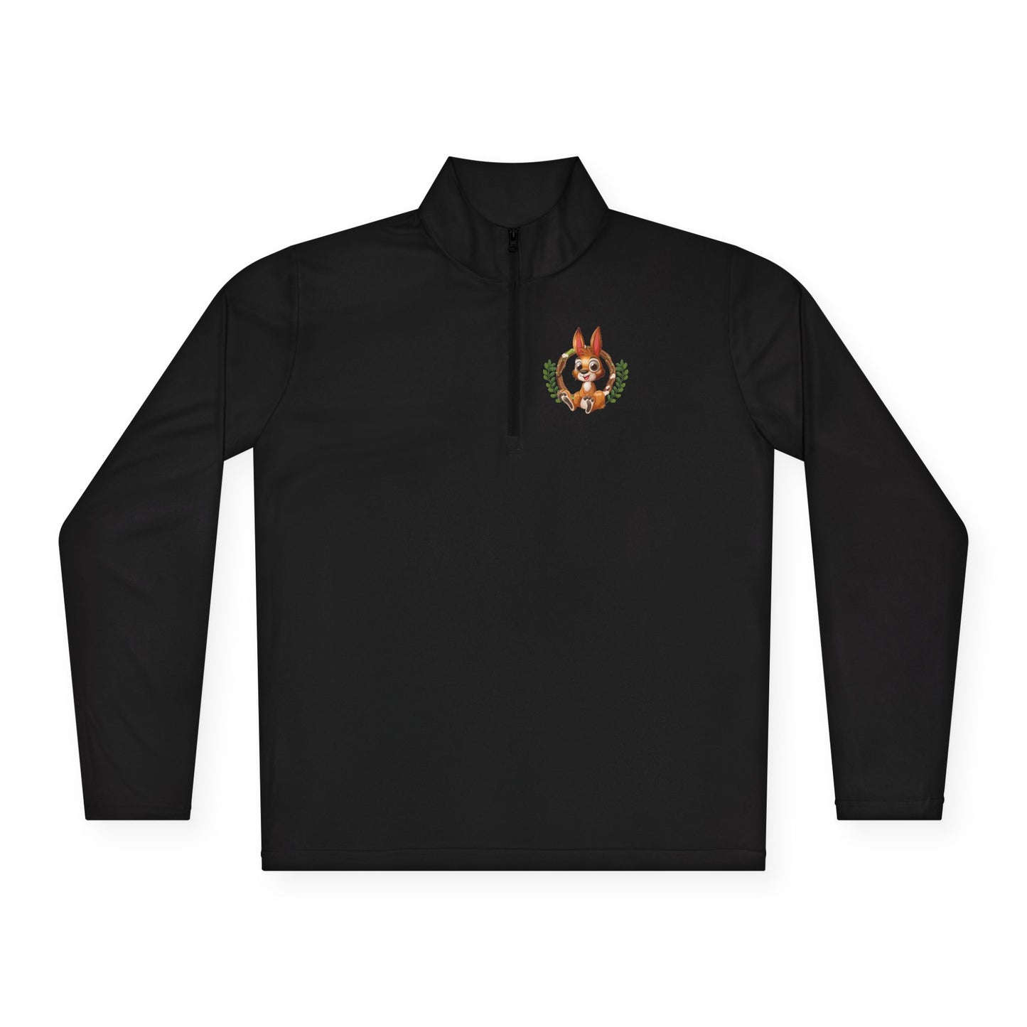 Classic Black Unisex Quarter-Zip Pullover with Crest Detail