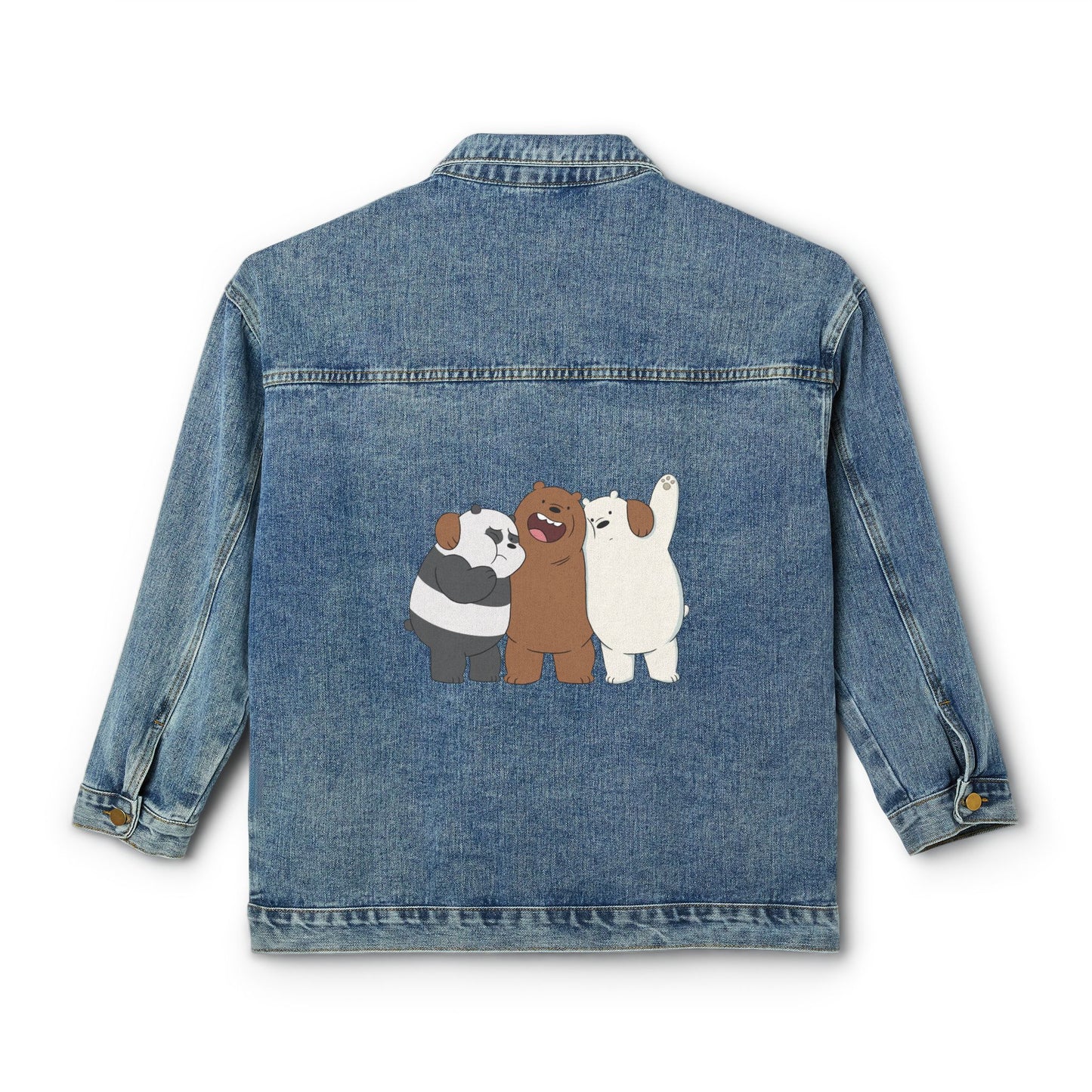 Whimsical Bear Graphic Women’s Oversized Denim Jacket
