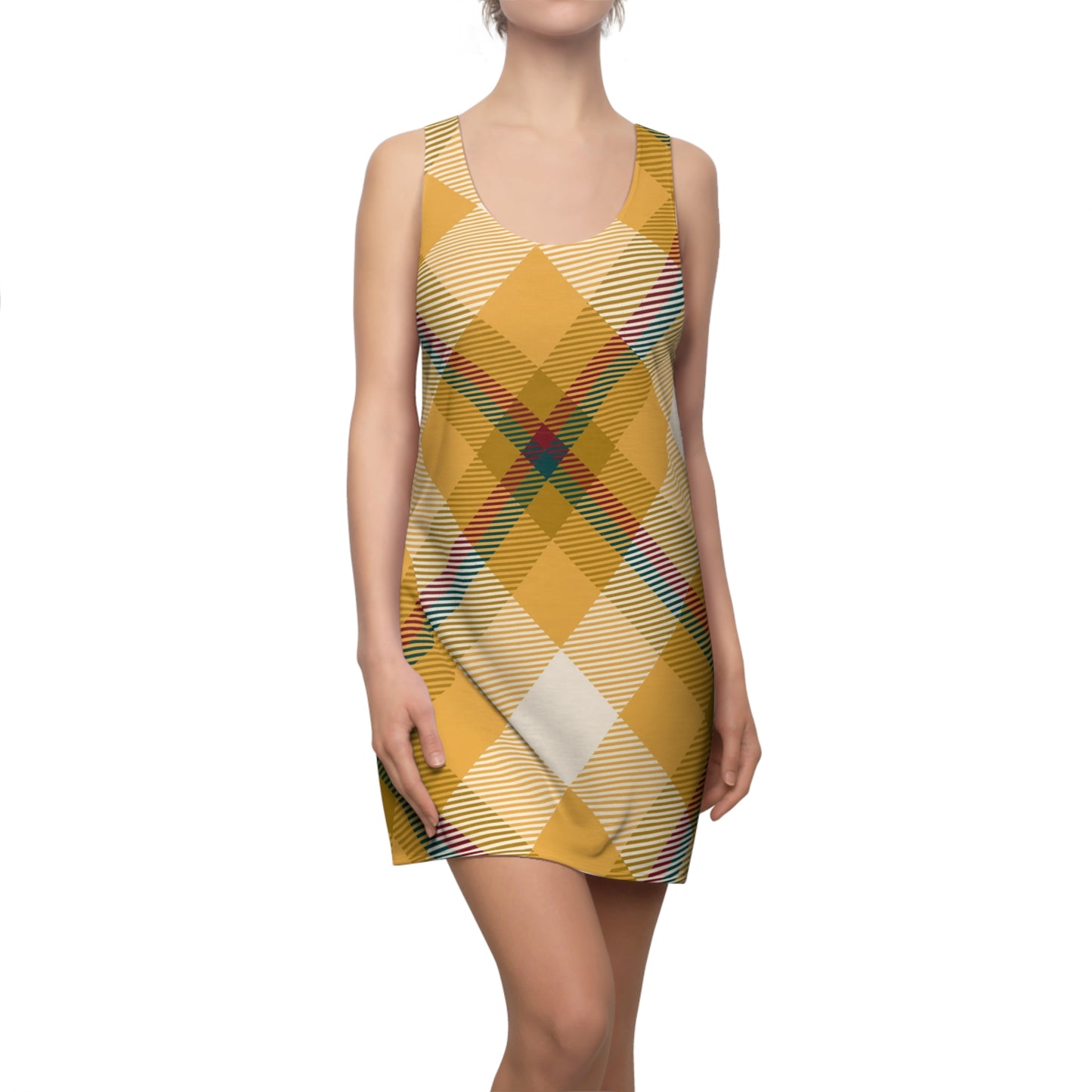 Trendy Plaid Racerback Dress – Casual Summer Dress, Athletic & Outdoor Party Wear
