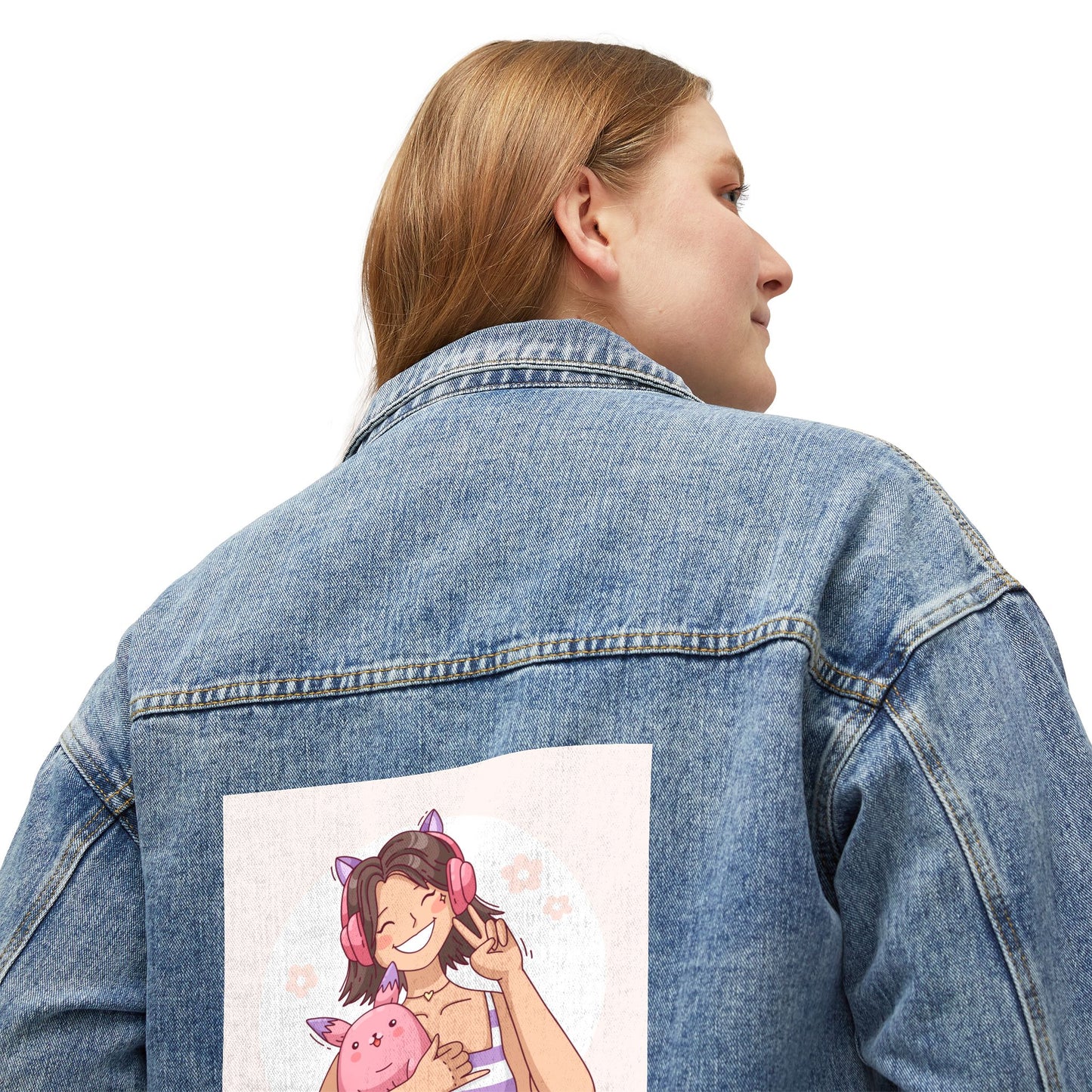 Stylish Women’s Denim Jacket with Cute Vibrant Artwork