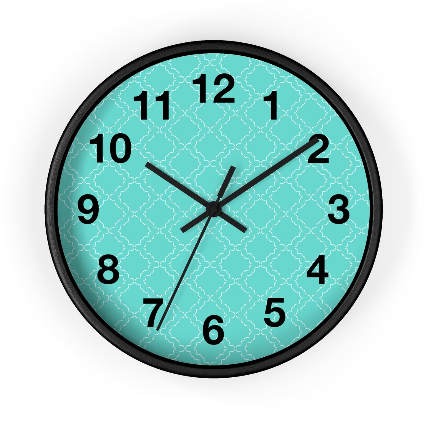 Wall Clock with Turquoise Face and Black Frame