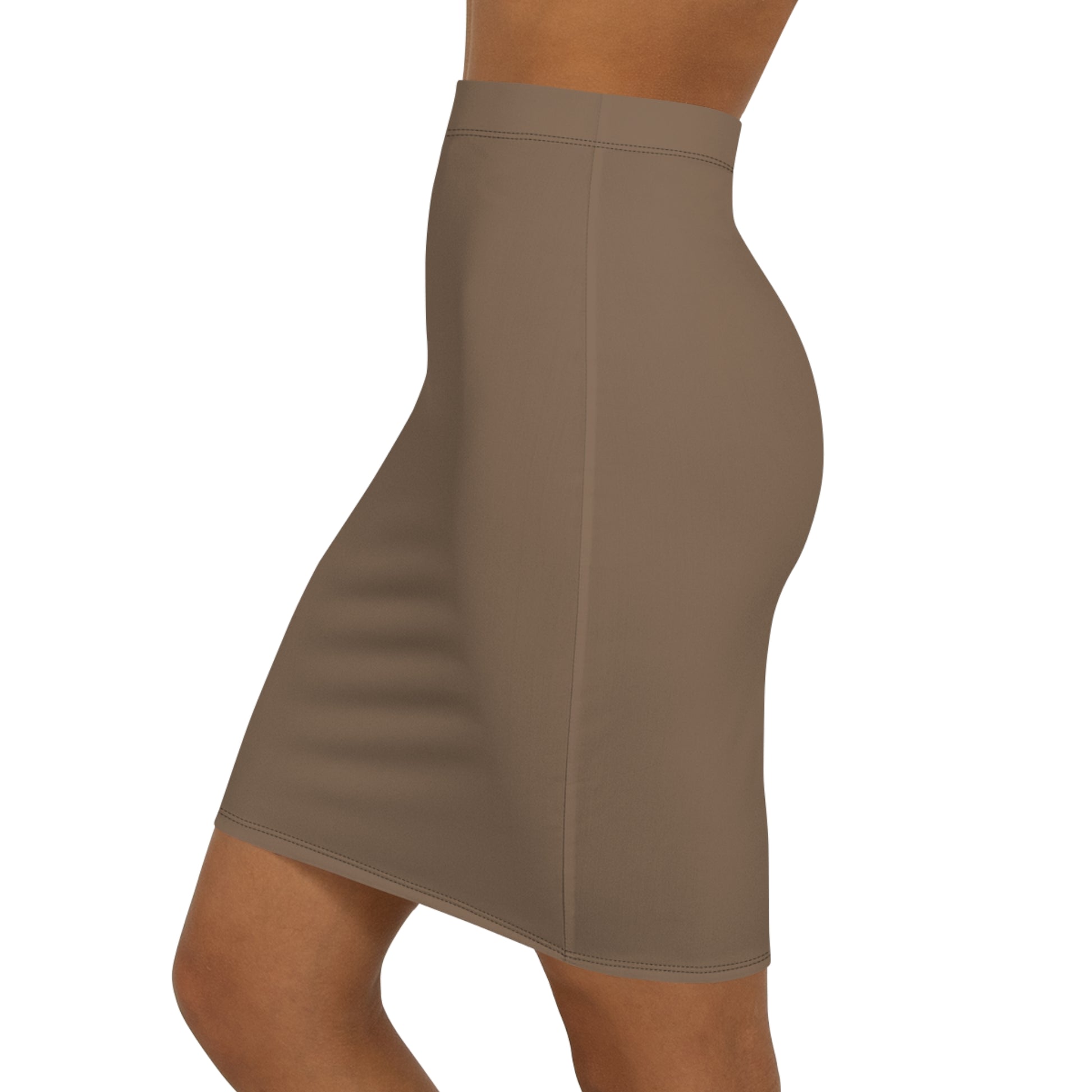 Brown shapewear skirt worn by a person on a white background