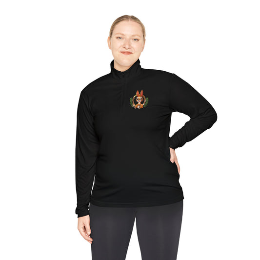 Classic Black Unisex Quarter-Zip Pullover with Crest Detail