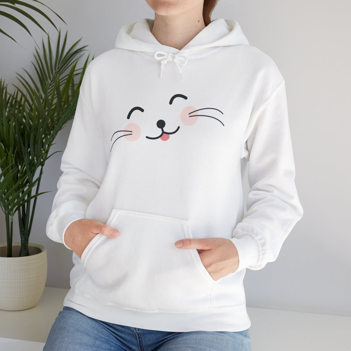 Pink Cozy Unisex Hoodie with Adorable Face Print