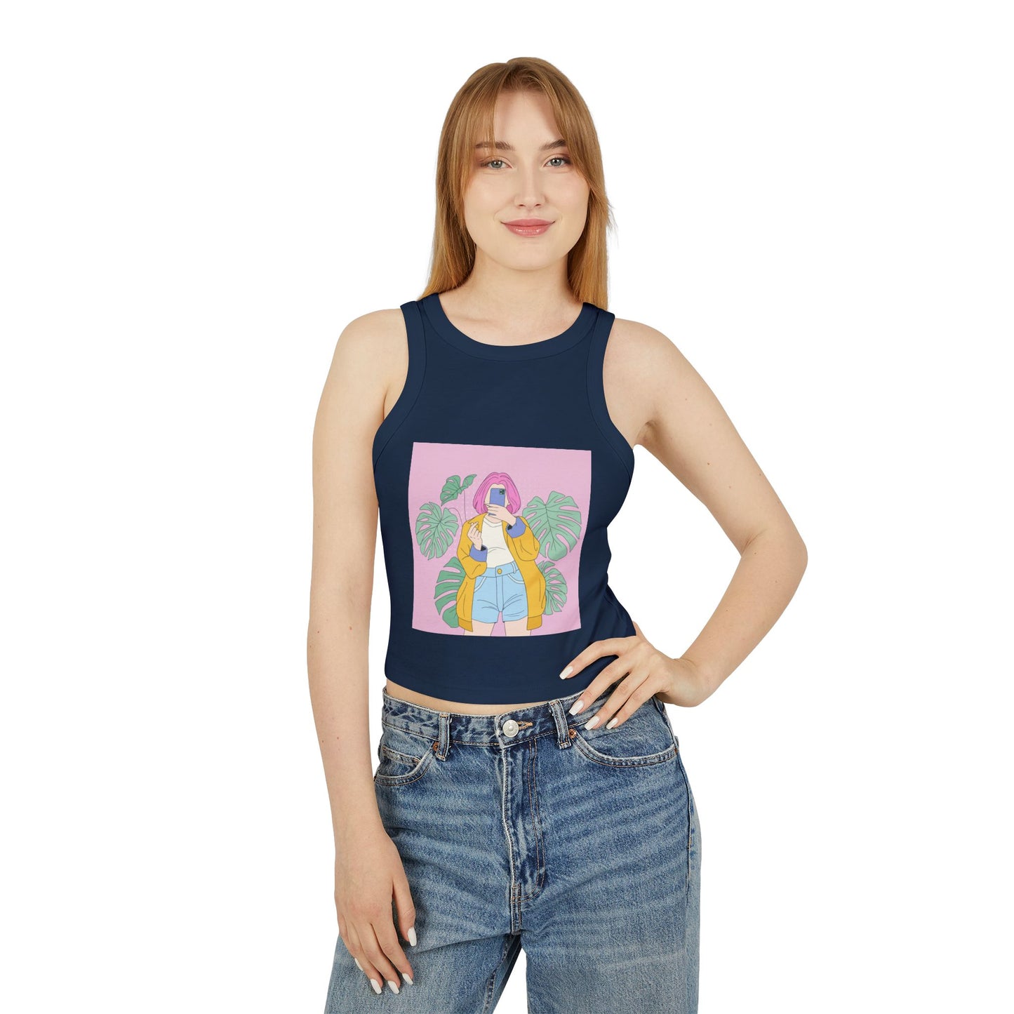 Chic Women's Crop Tank Top with Tropical Vibes, Summer Fashion, Beachwear, Casual Outing, Gift for Her