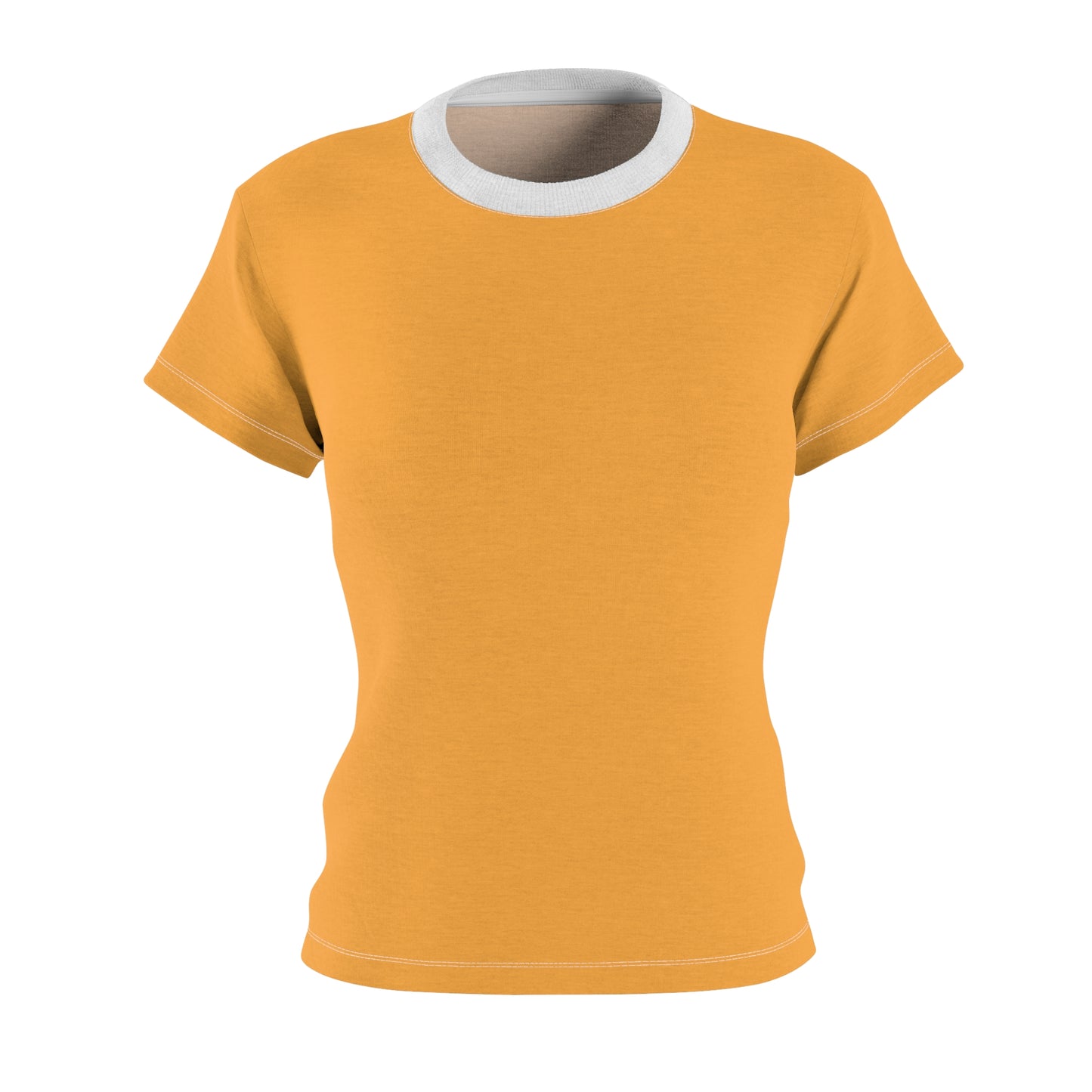 Yellow t-shirt with white trim on a white background