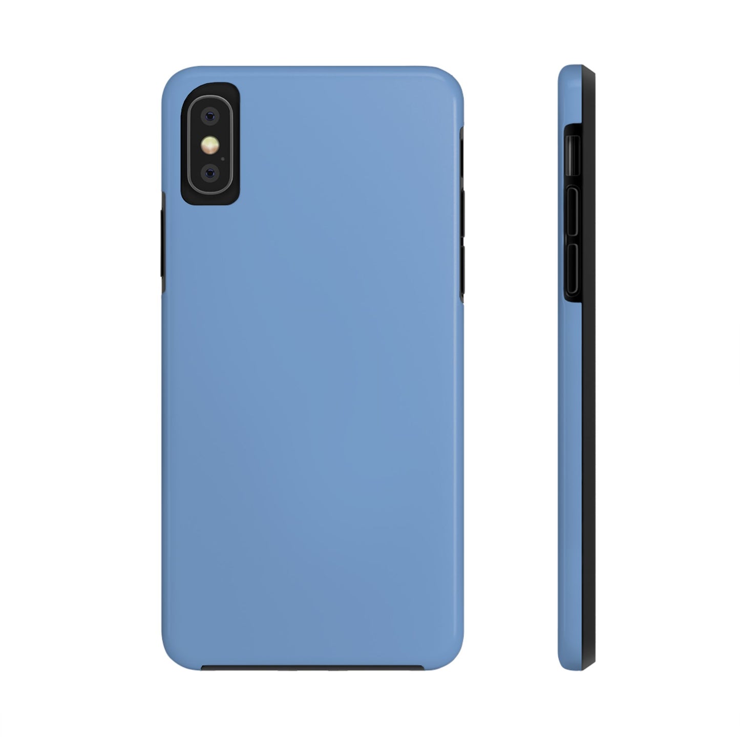 Blue phone case with side view on a white background
