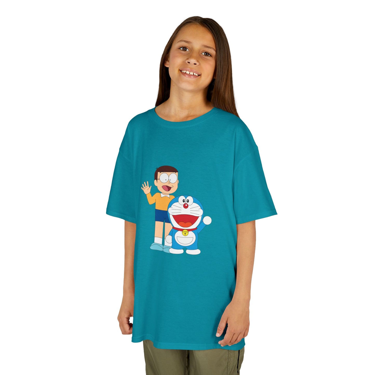 Kids Heavy Cotton Teal T-Shirt with a Graphic Design