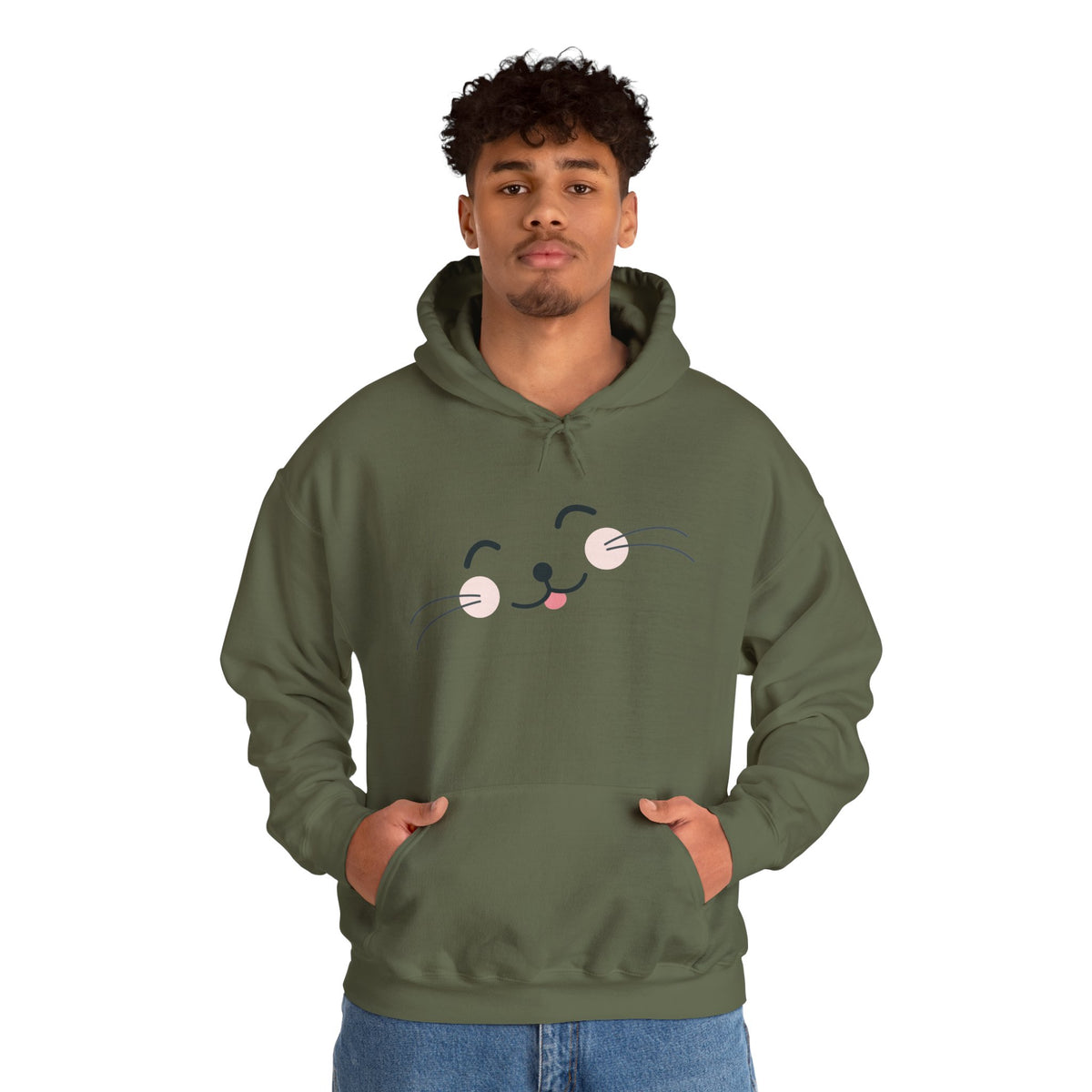 Pink Cozy Unisex Hoodie with Adorable Face Print