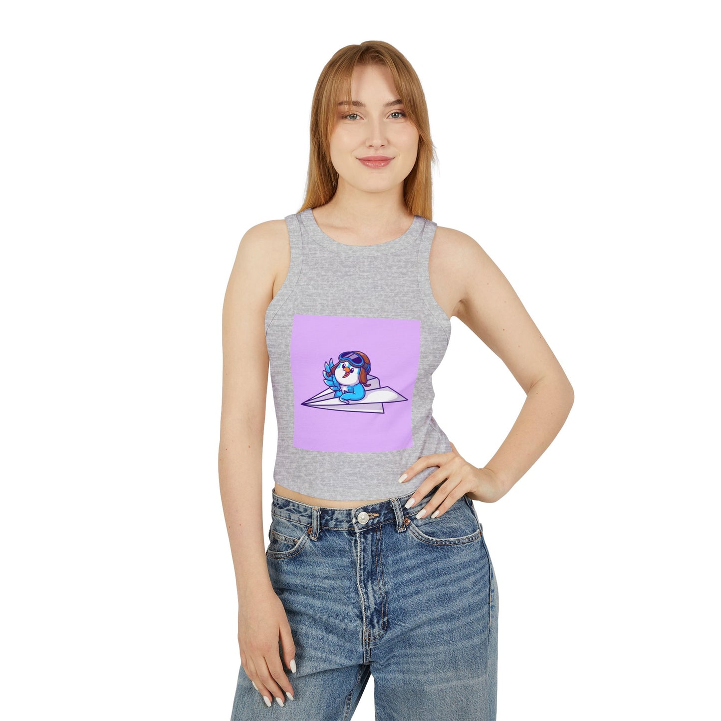 Playful Racer Tank Top with Whimsical Paper Plane Design