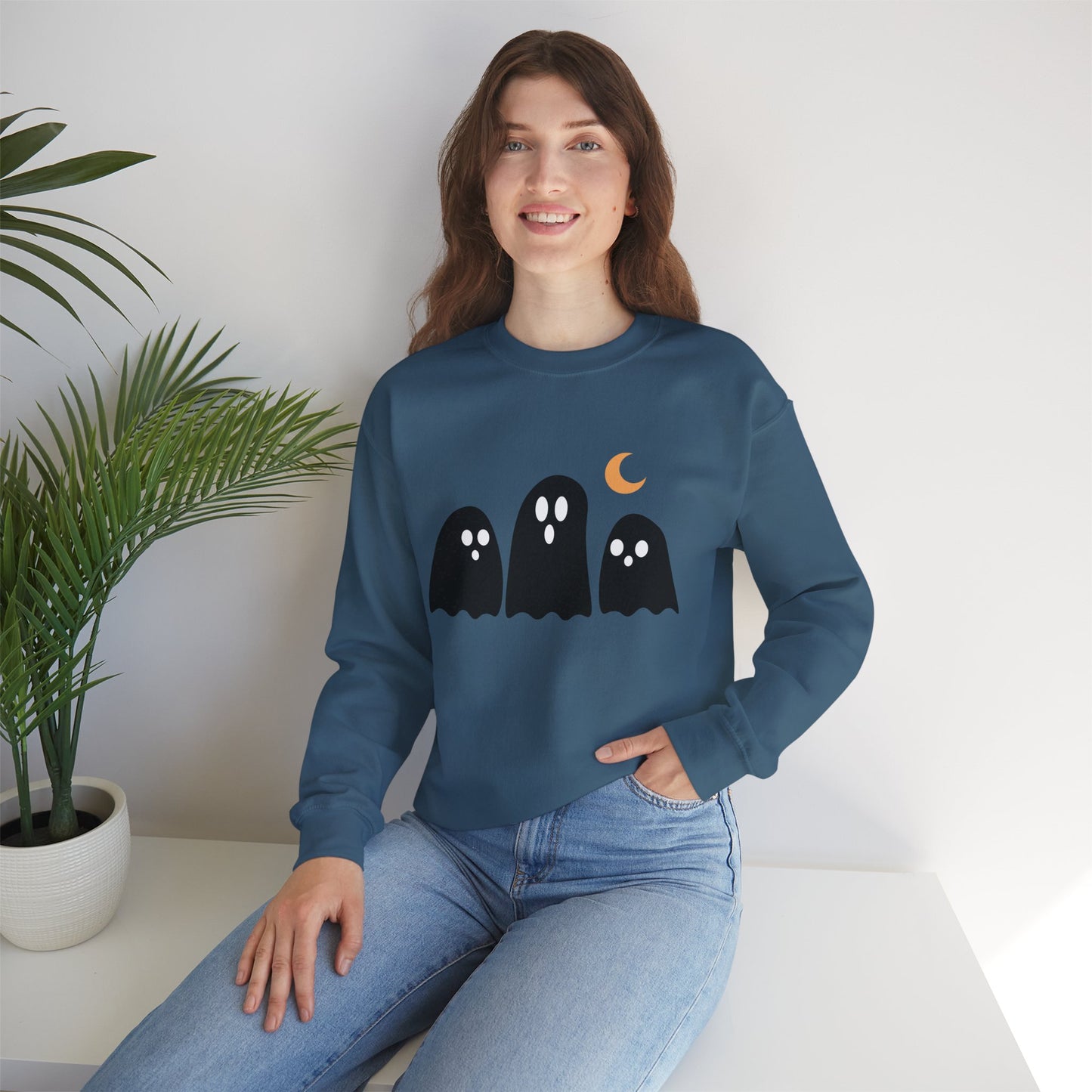 Kawaii Ghost Halloween Unisex Crewneck Sweatshirt