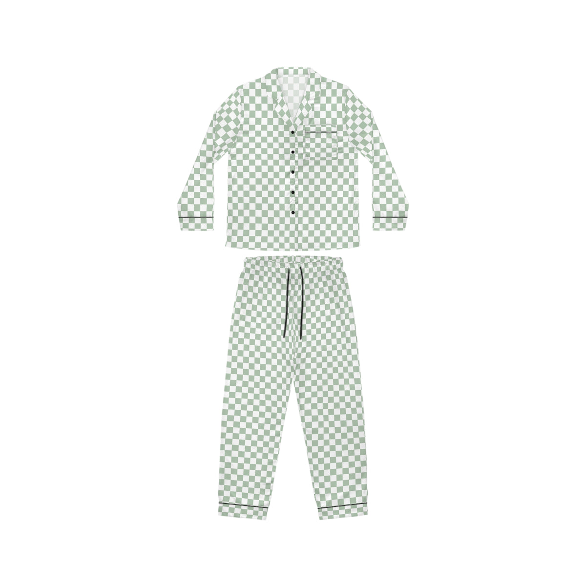 Green Checkered Women’s Satin Pajama Set for Cozy Nights