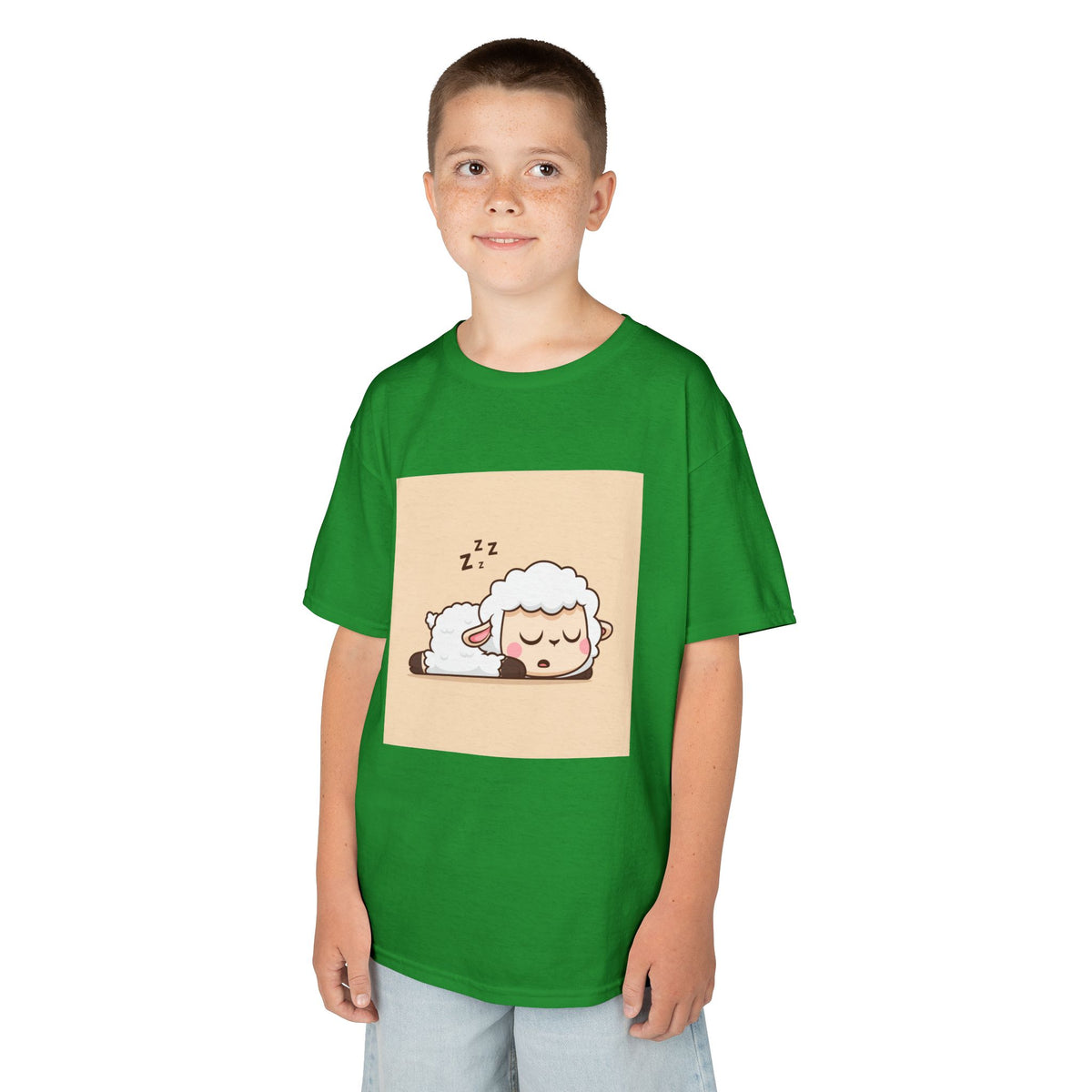Sleeping Sheep Print Kids Heavy Cotton T-Shirt