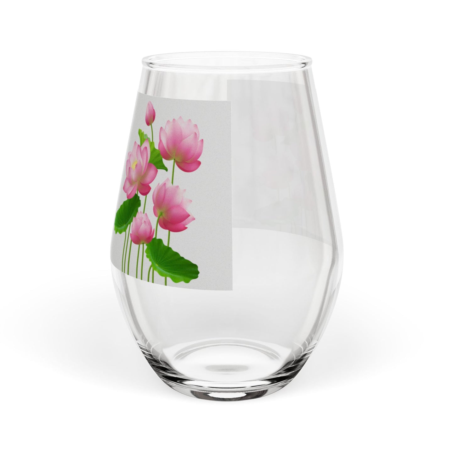 Stemless Wine Glass with Pink Lotus Floral Elegant Printed Drinkware