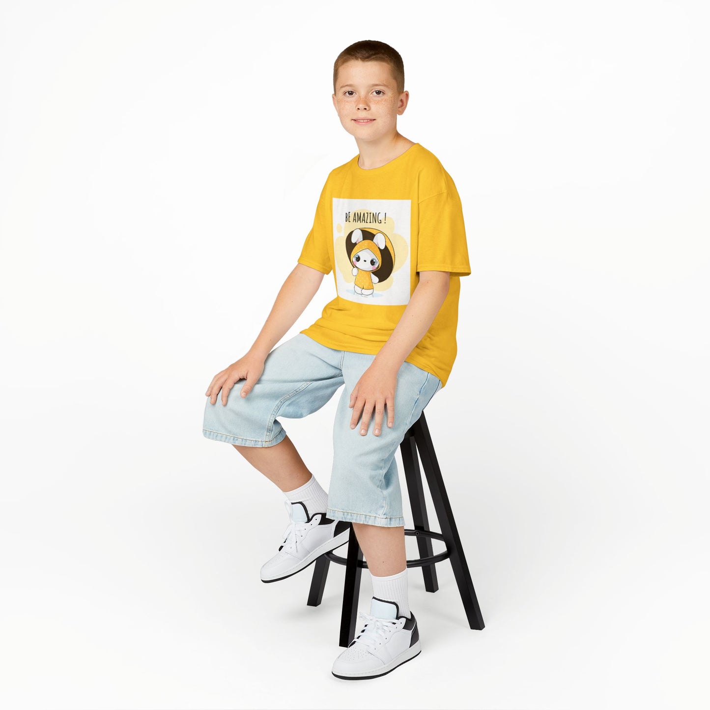 Yellow Kids Heavy Cotton t-shirt with a Cartoon Character