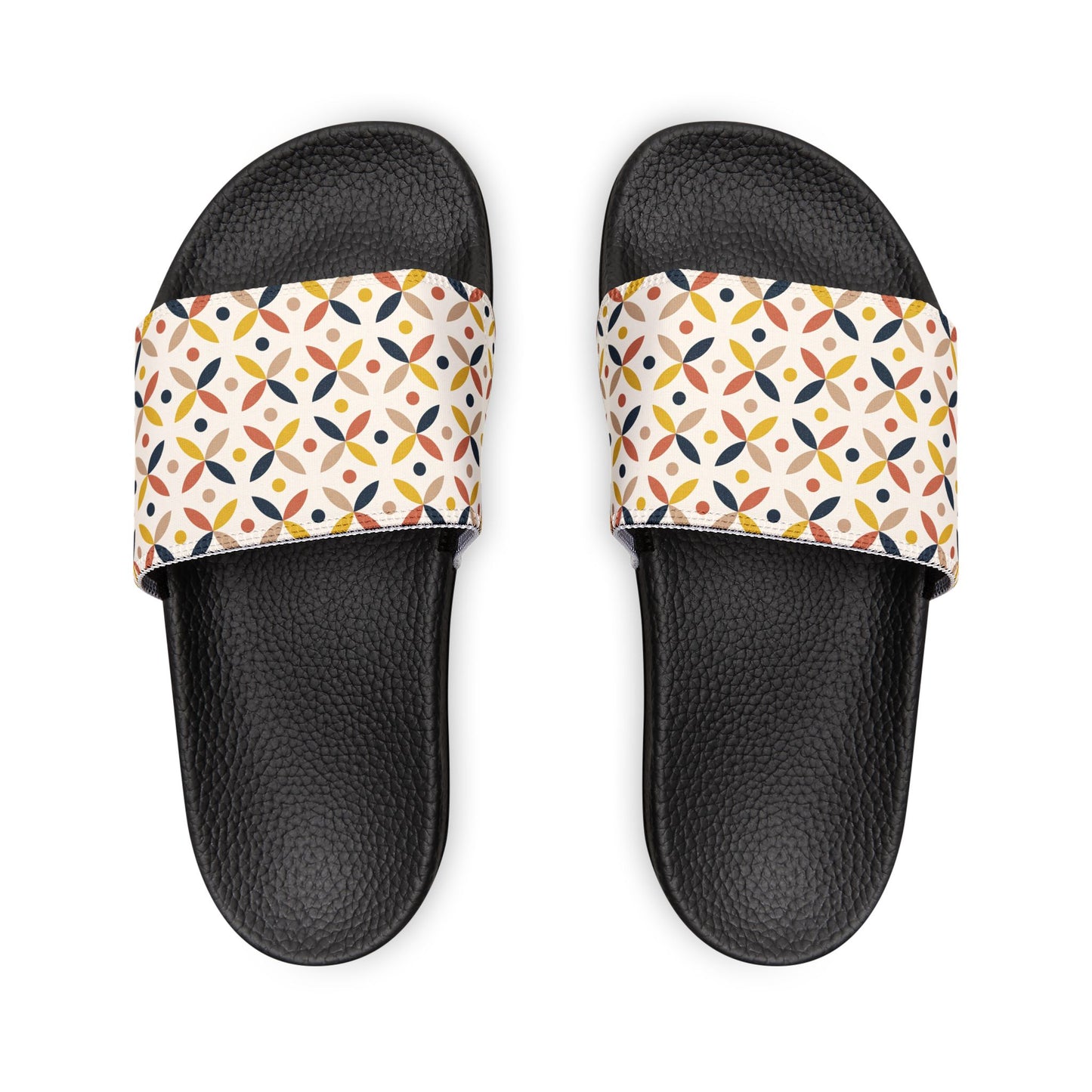 Women's Retro Geometric Print Slide Sandals with Cushioned Black Sole