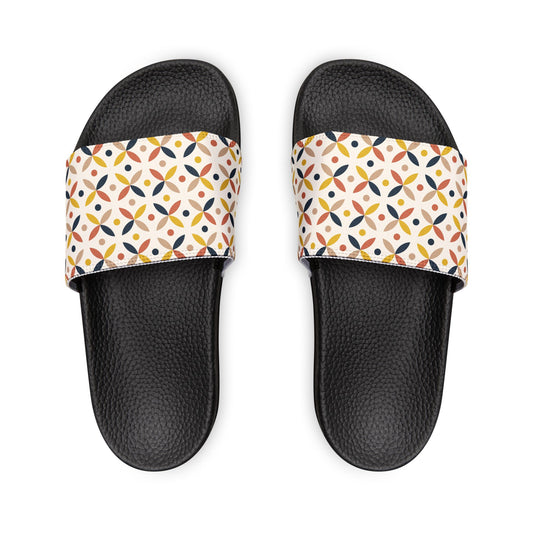 Women's Retro Geometric Print Slide Sandals with Cushioned Black Sole