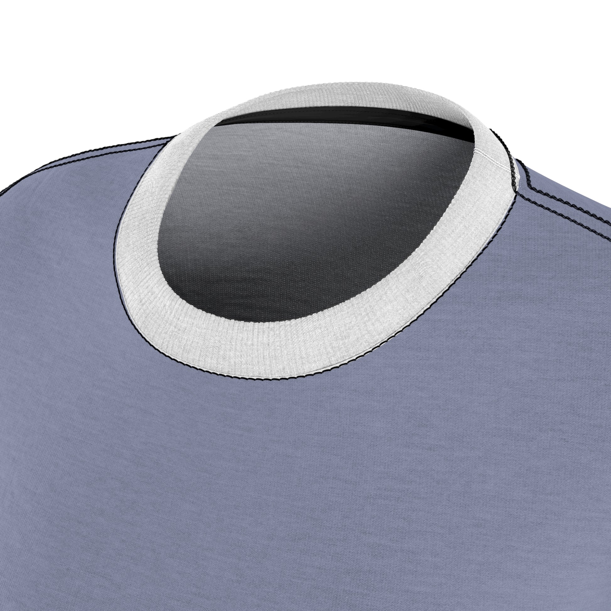 Close-up of a blue shirt with a white collar on a white background