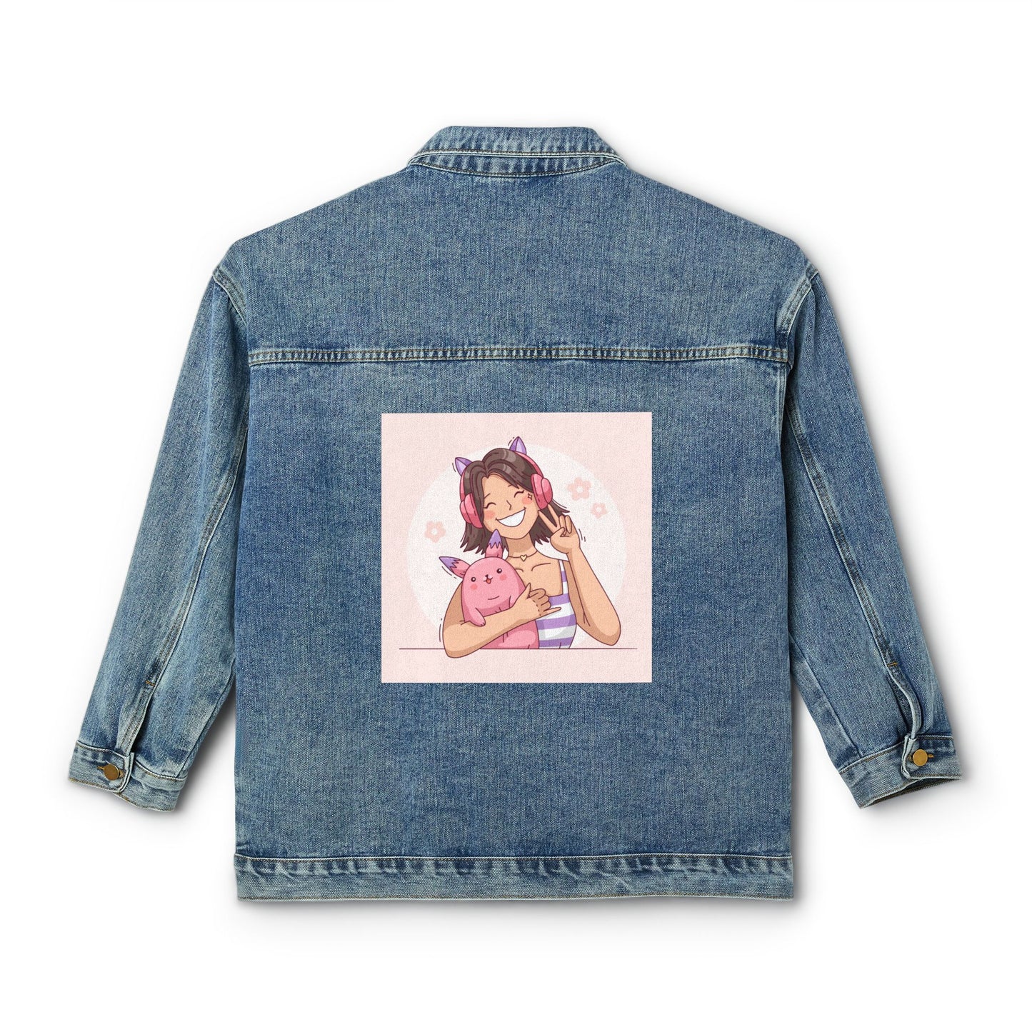 Stylish Women’s Denim Jacket with Cute Vibrant Artwork