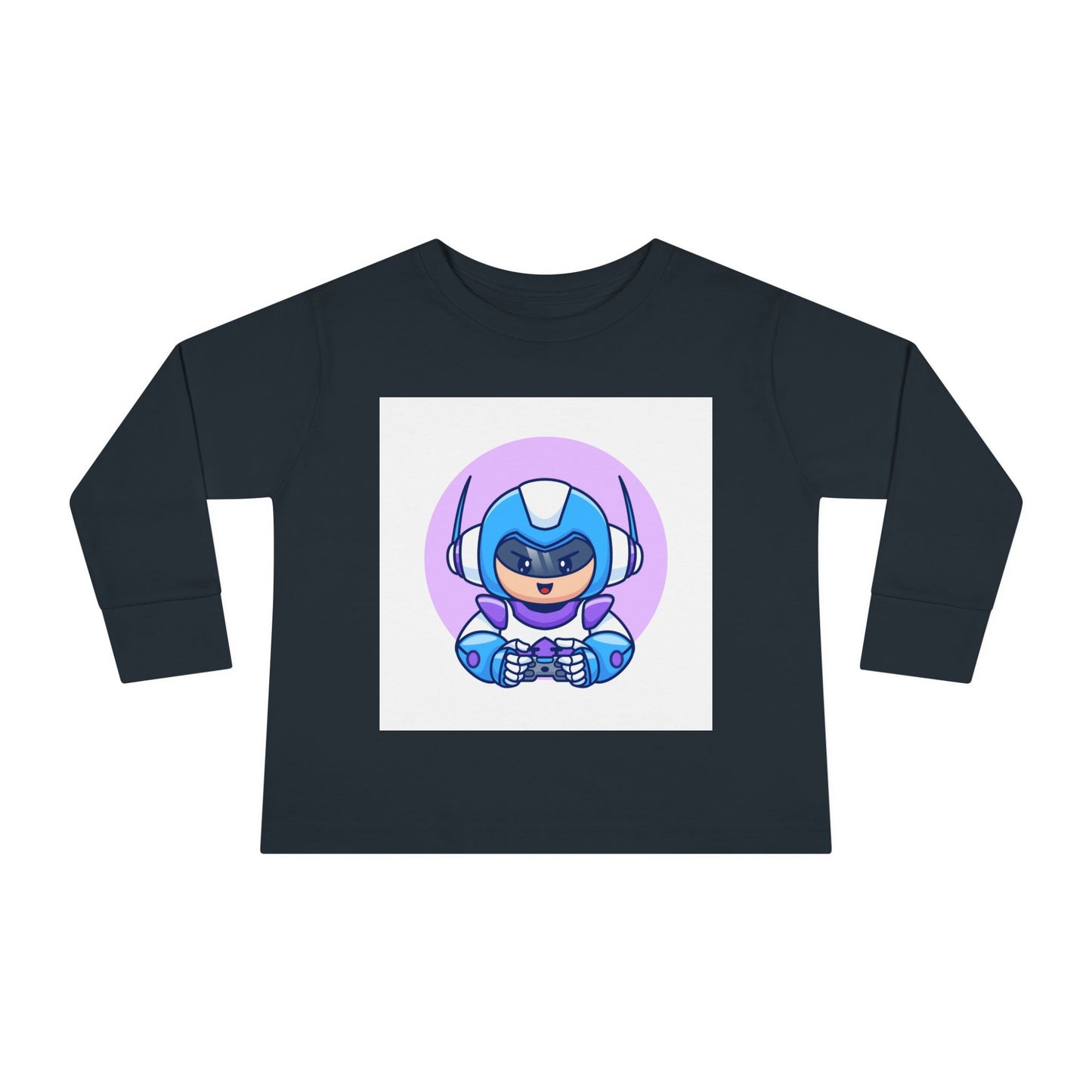 Blue Cyber Gamer Kids Tee Cartoon Robot Player Shirt