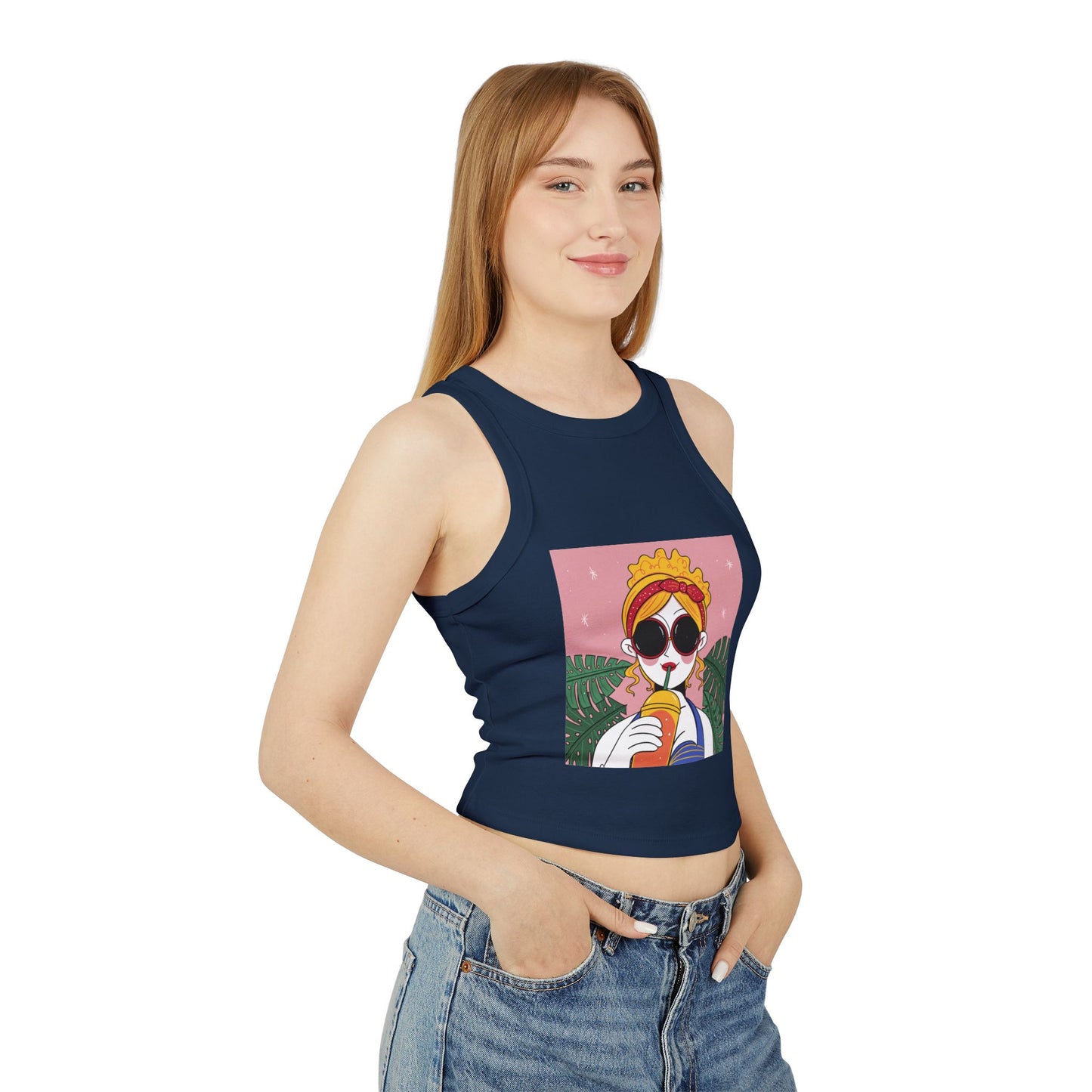 Women’s Chic Racer Tank Top – Casual Summer Crop Top