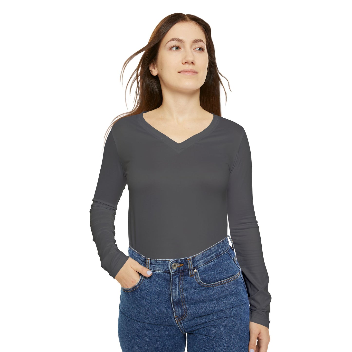Chic Women's Long Sleeve V-Neck Shirt Casual Layering Top