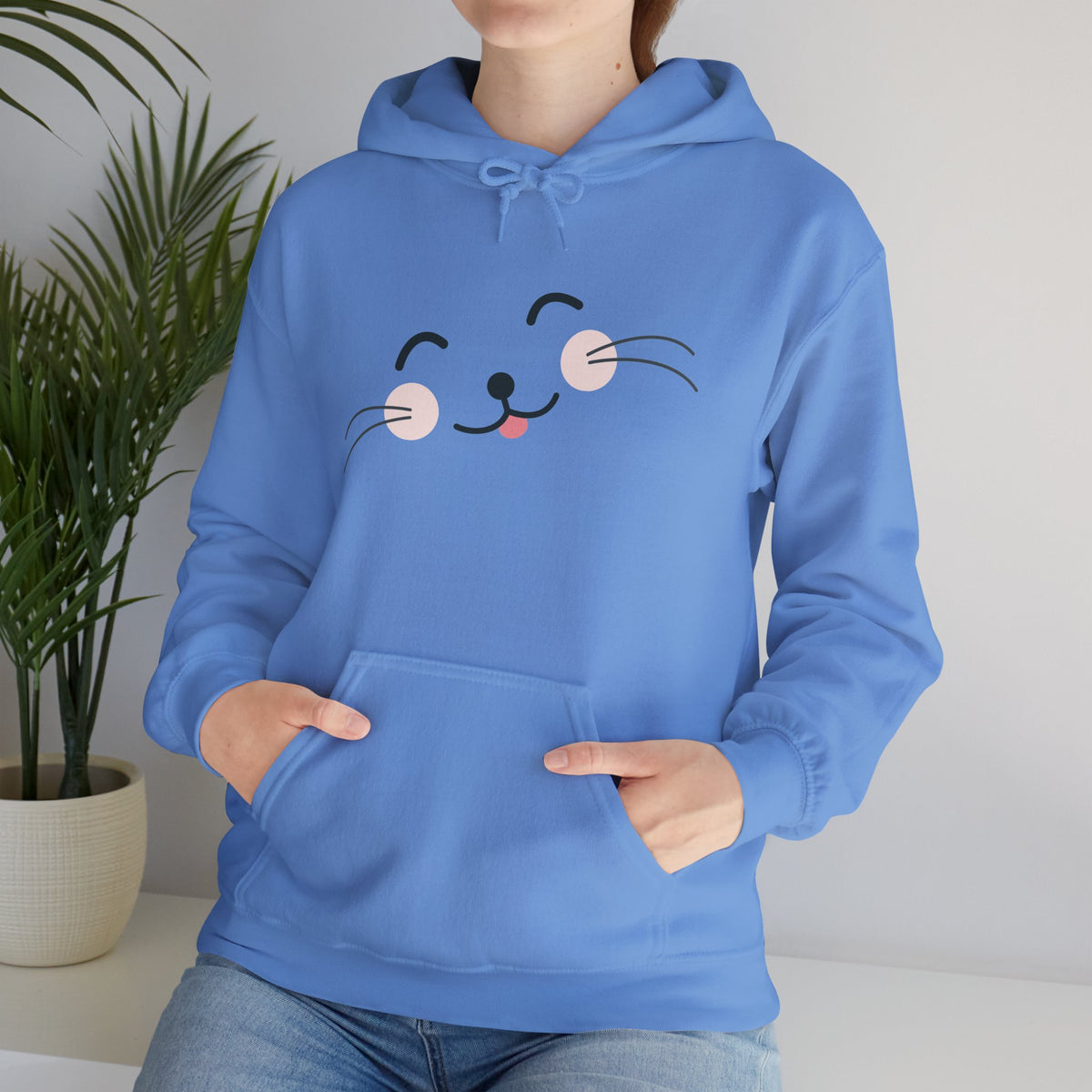 Pink Cozy Unisex Hoodie with Adorable Face Print