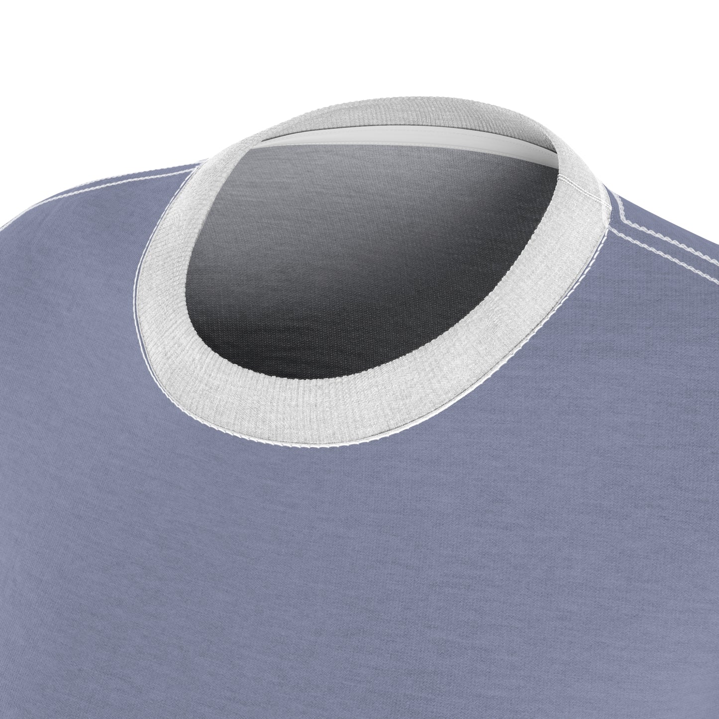 Close-up of a blue shirt with a white collar on a white background