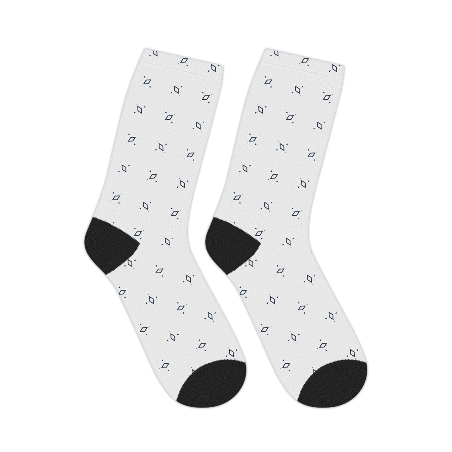 Mid-length White Socks with Black Geometric Patterns