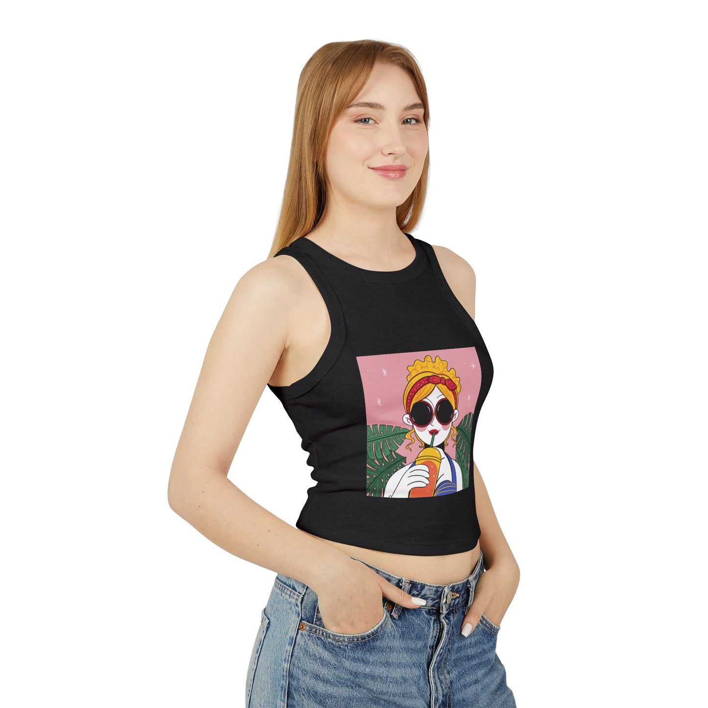 Women’s Chic Racer Tank Top – Casual Summer Crop Top